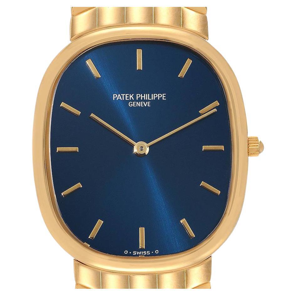 Goldene Ellipsen Gelbgold Blaues Zifferblatt Herrenuhr von Patek Philippe 3738 im Angebot