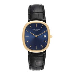 Patek Philippe Golden Ellipse Yellow Gold Blue Dial Mens Watch 3747