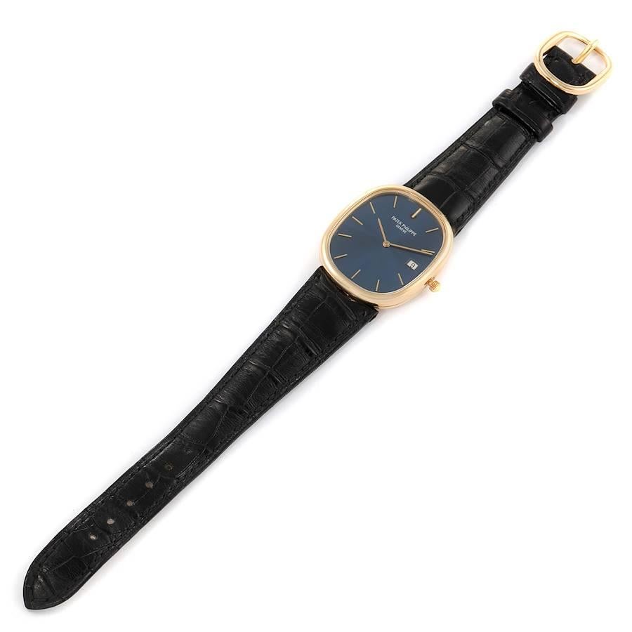 Patek Philippe Golden Ellipse Yellow Gold Blue Dial Mens Watch 3747 3