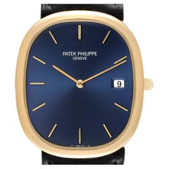 Patek Philippe Golden Ellipse Yellow Gold Blue Dial Mens Watch 3747