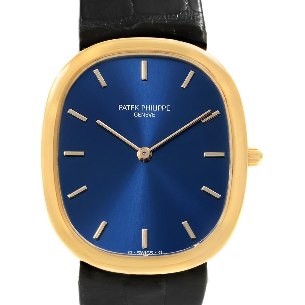 Patek Philippe Golden Ellipse Yellow Gold Blue Dial Watch 3738 Box