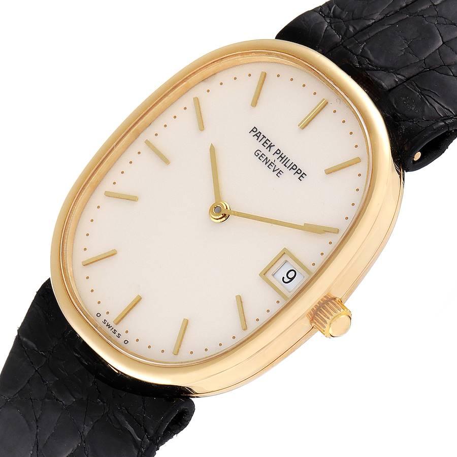 Goldene Ellipsen-Herrenuhr von Patek Philippe mit elfenbeinfarbenem Zifferblatt 3788 im Angebot 2