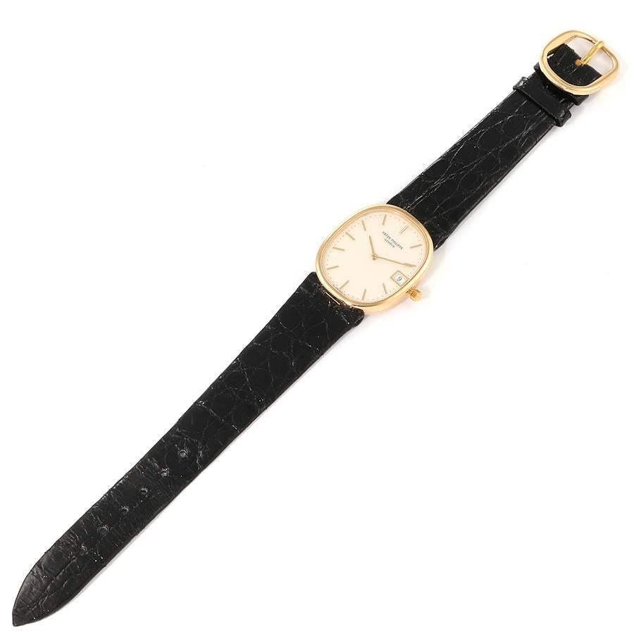 Goldene Ellipsen-Herrenuhr von Patek Philippe mit elfenbeinfarbenem Zifferblatt 3788 im Angebot 6