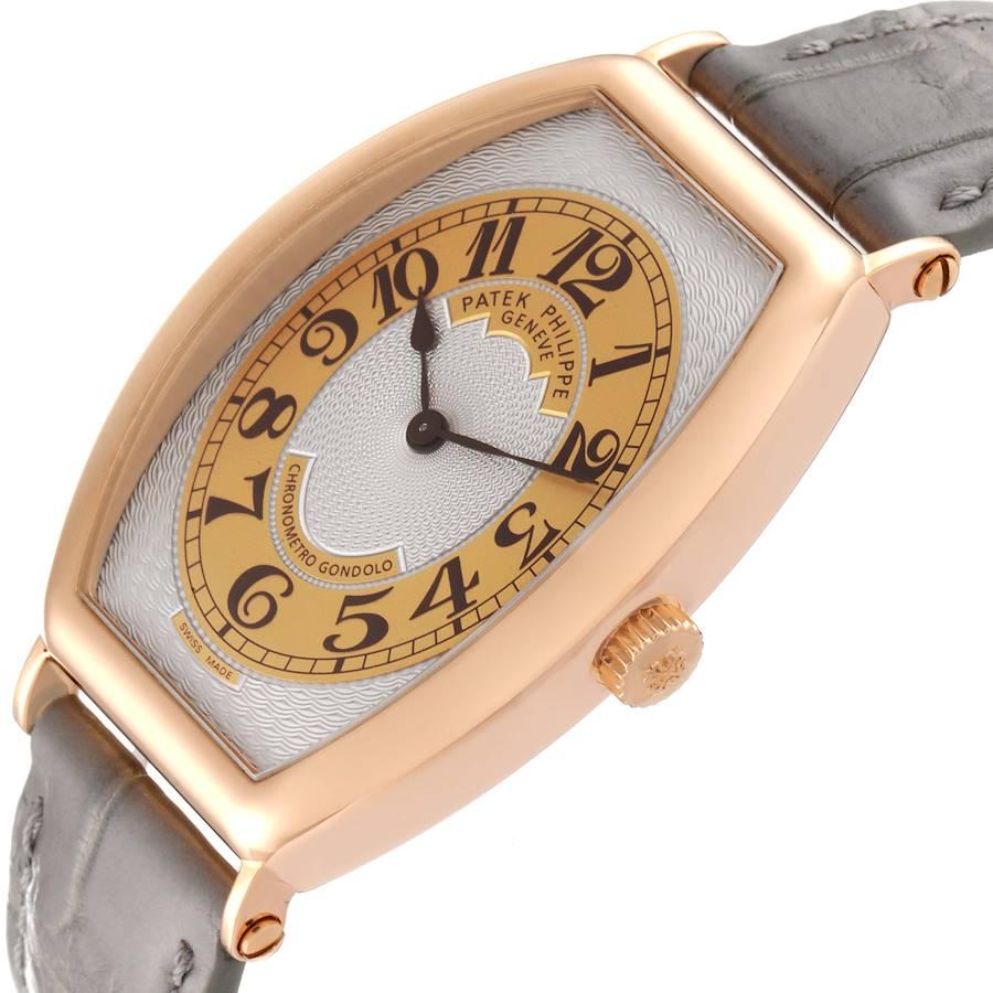 Patek Philippe Gondolo 18k Rose Gold Grey Strap Mens Watch 5098R In Excellent Condition For Sale In Atlanta, GA