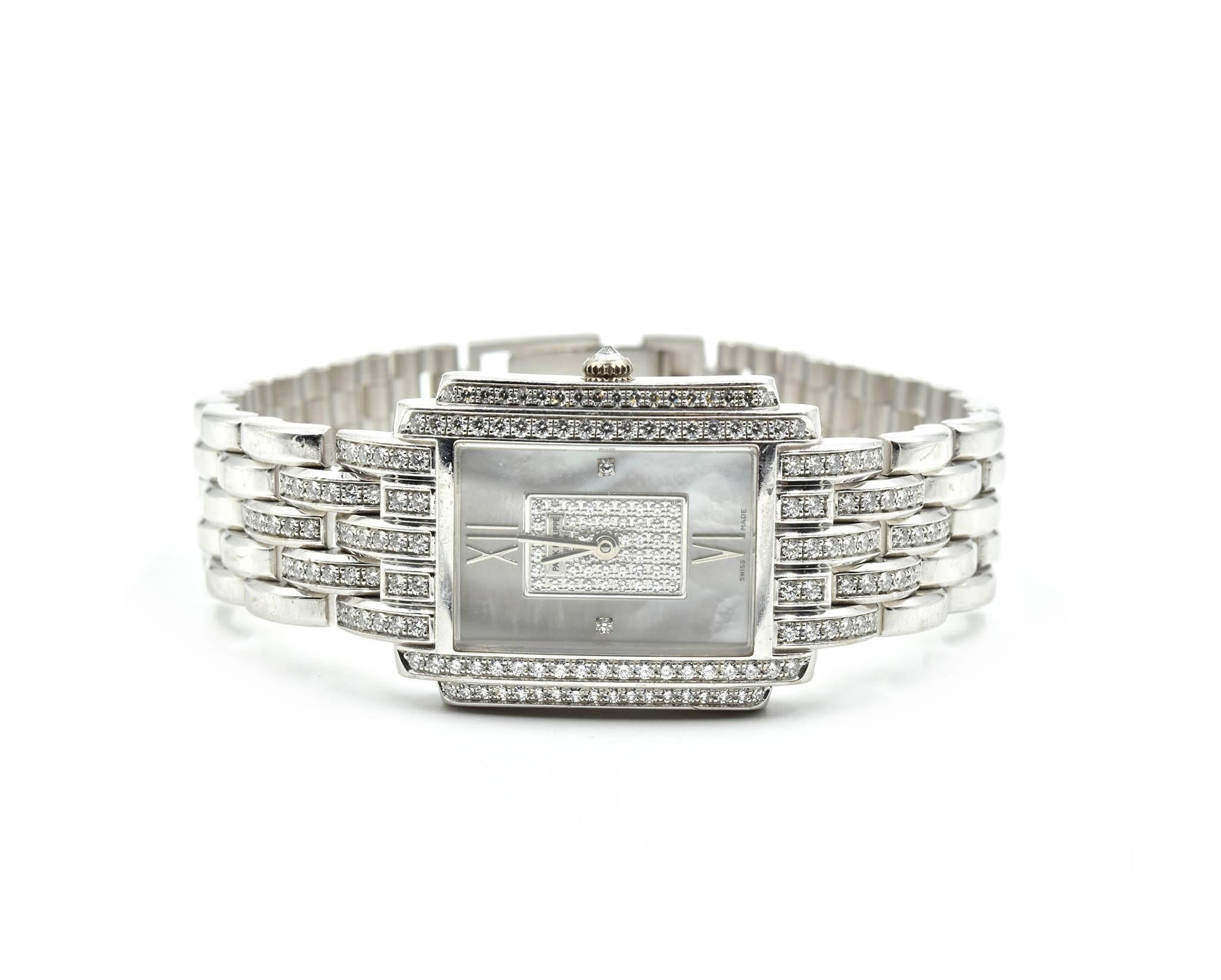 Round Cut Patek Philippe Ladies white gold Diamond Gondolo Quartz Wristwatch Ref 4825