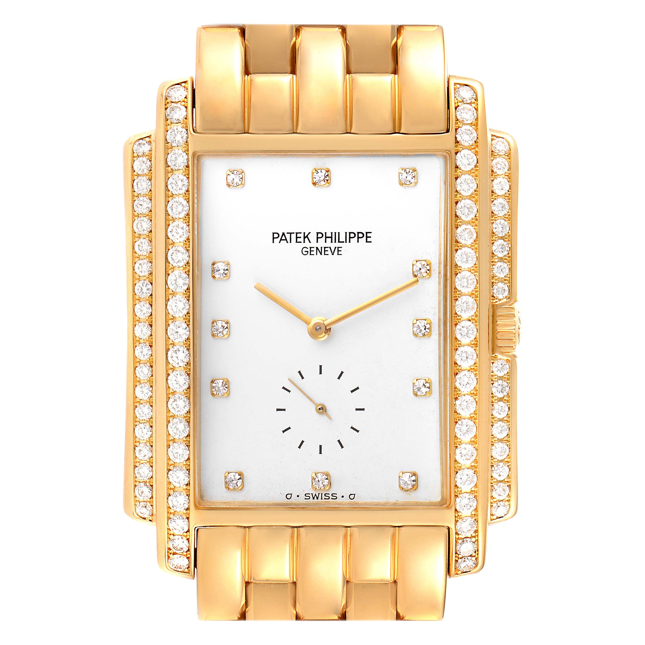 Patek Philippe Gondolo 18k Yellow Gold White Dial Diamond Mens Watch 5025