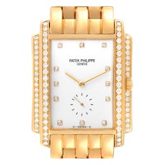 Retro Patek Philippe Gondolo 18k Yellow Gold White Dial Diamond Mens Watch 5025