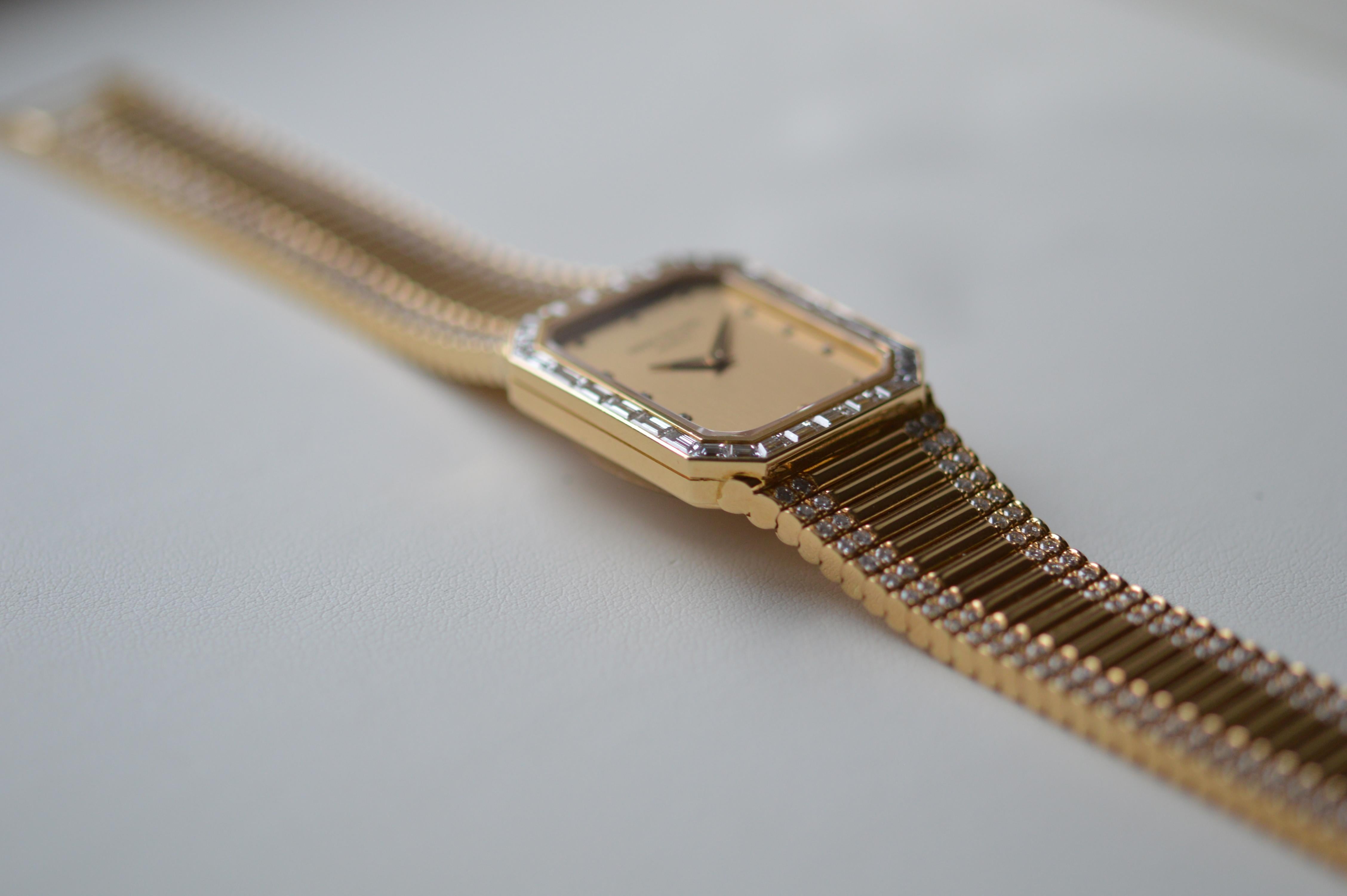 Baguette Cut Patek Philippe Gondolo 3819/002 18K Yellow Gold Diamonds Unworn Full Set For Sale