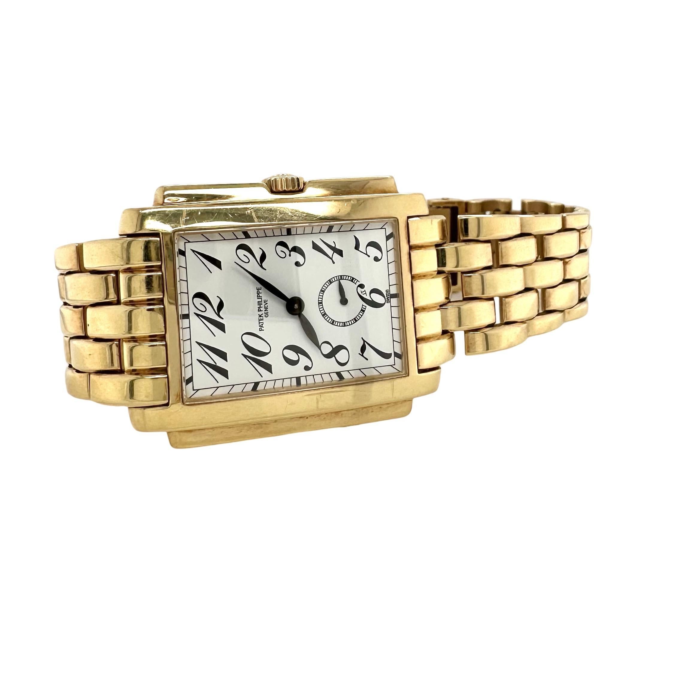 Brand:Patek Philippe
Model Name:Patek Philippe Gondolo 
Model Number:5024/1J 
Year: unknown (in process to get archive paperwork)
Gender: Unisex
Movement:Manual winding movement
Case:18K yellow gold rectangular 
Case Size: 30mm x 38mm