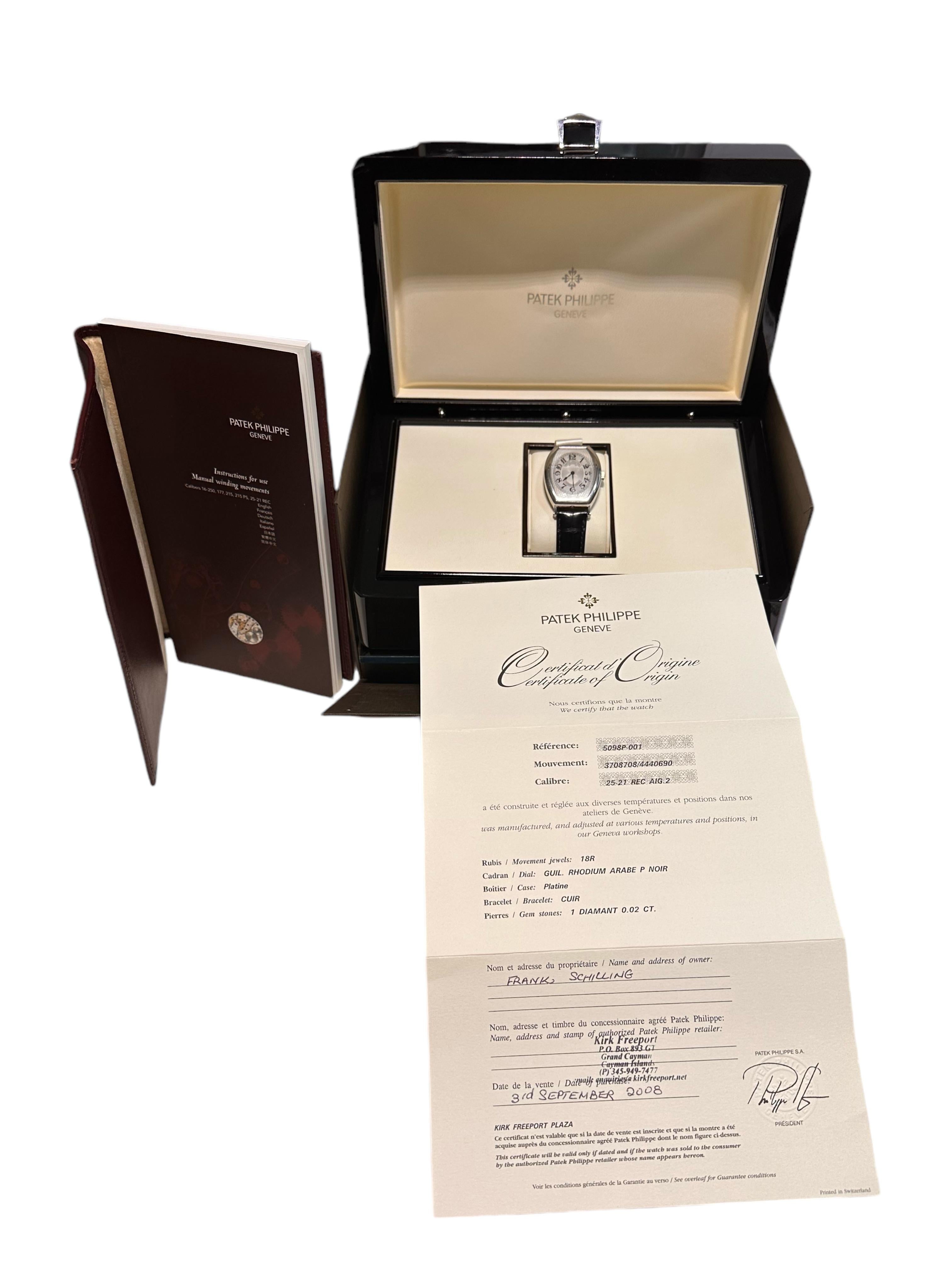 Patek Philippe Gondolo, platino, meccanico, scatola e documenti completi, ref. 5098P in vendita 9