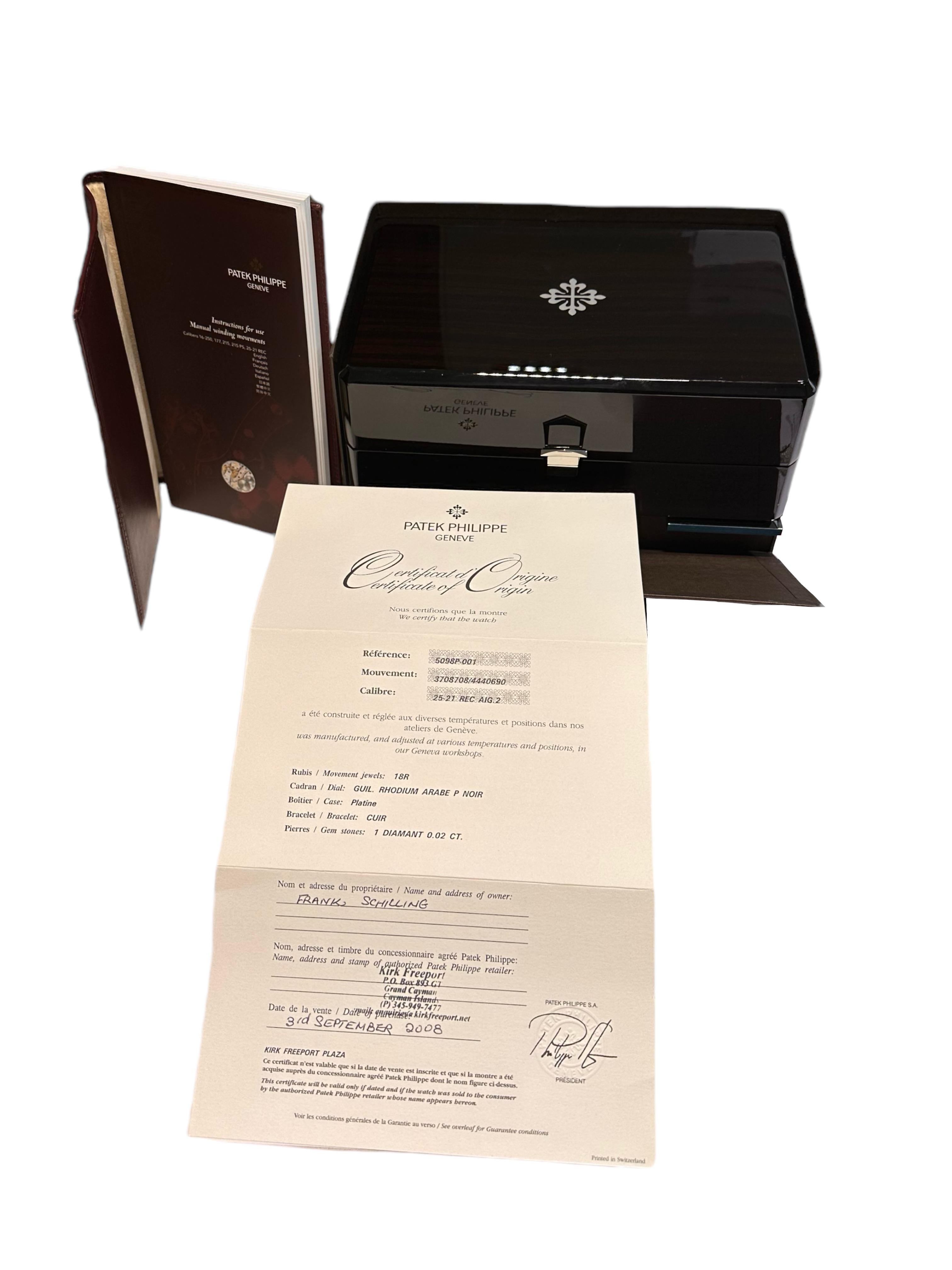 Patek Philippe Gondolo, platino, meccanico, scatola e documenti completi, ref. 5098P in vendita 10