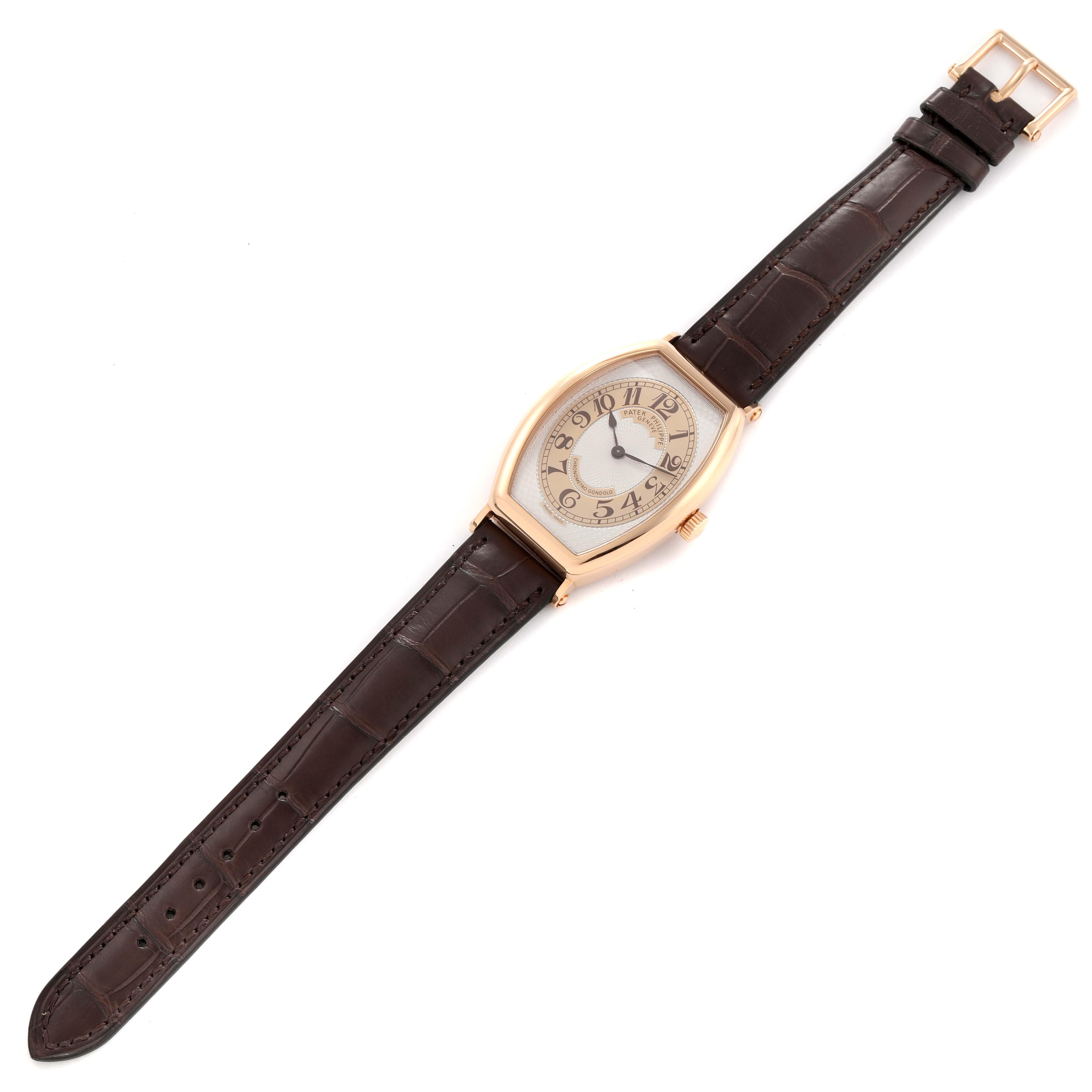 Patek Philippe Gondolo Rose Gold Brown Strap Mens Watch 5098 Box Papers For Sale 6