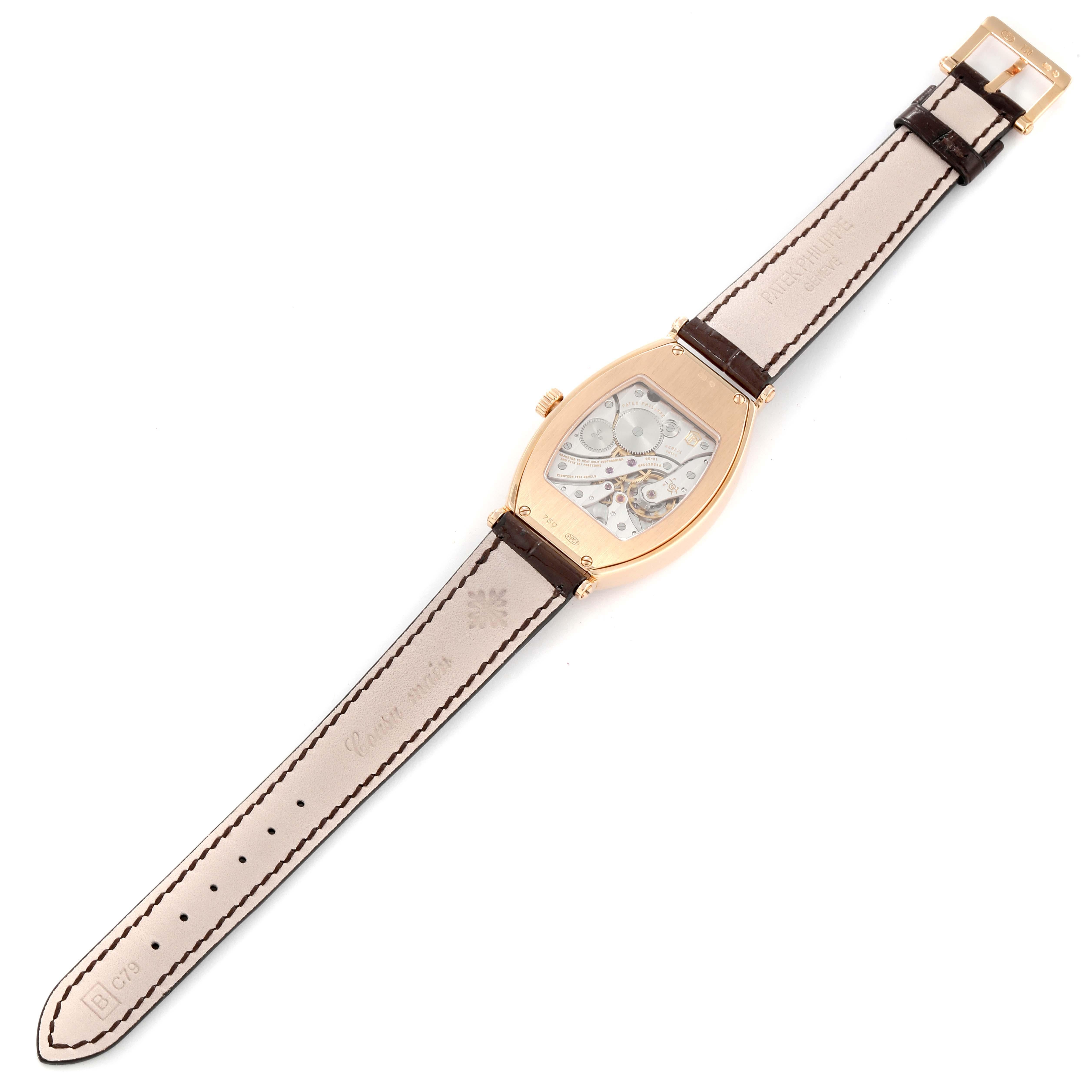 Patek Philippe Gondolo Rose Gold Brown Strap Mens Watch 5098 Box Papers For Sale 8