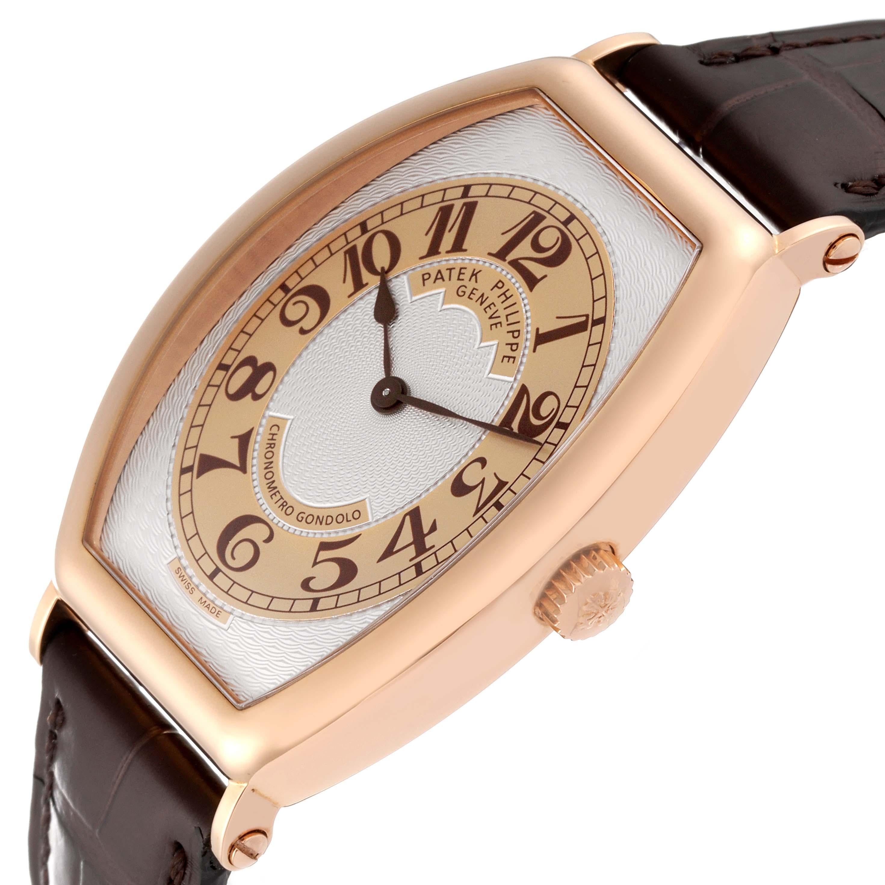 Patek Philippe Gondolo Rose Gold Brown Strap Mens Watch 5098 Box Papers In Excellent Condition For Sale In Atlanta, GA