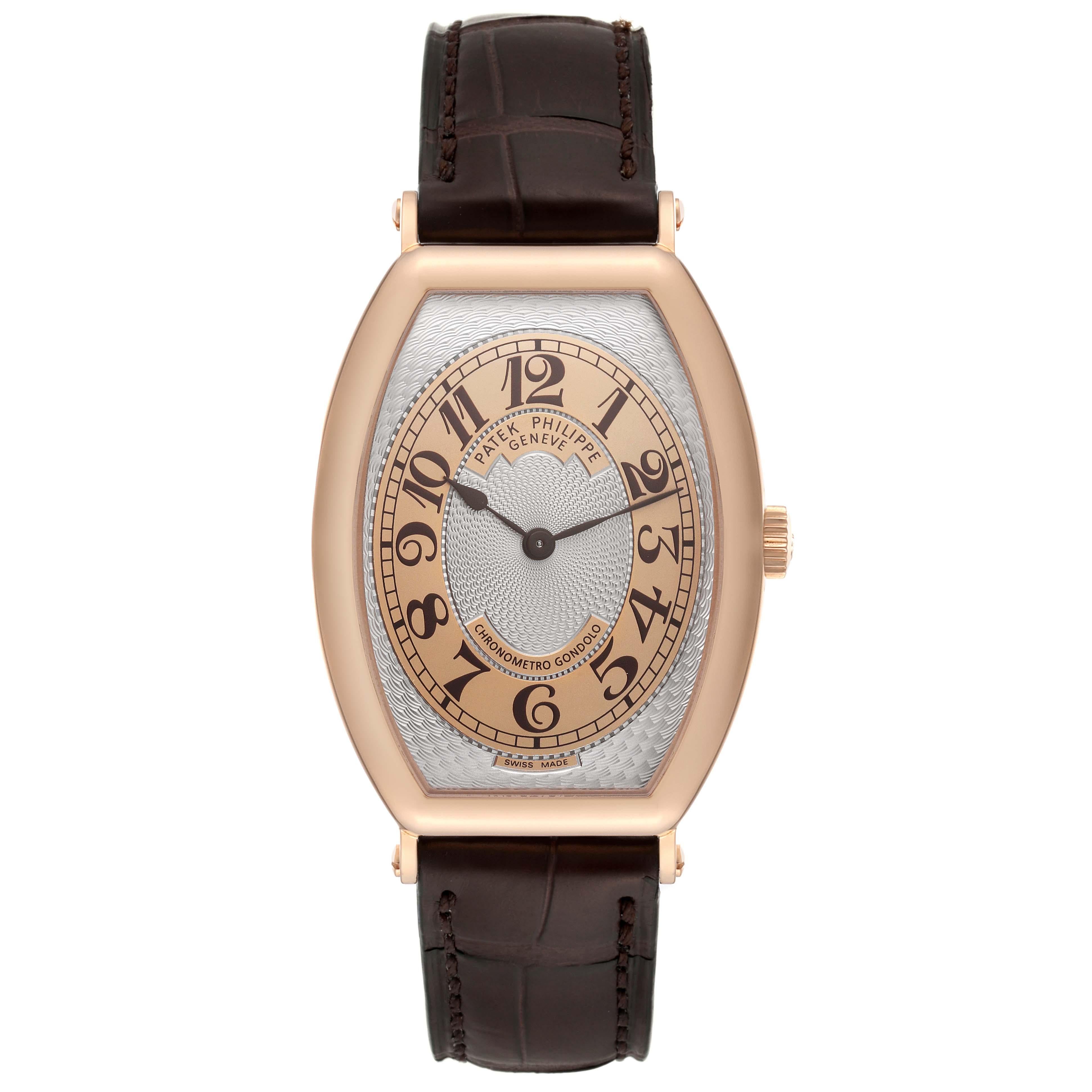 Patek Philippe Gondolo Rose Gold Brown Strap Mens Watch 5098 Box Papers For Sale 1