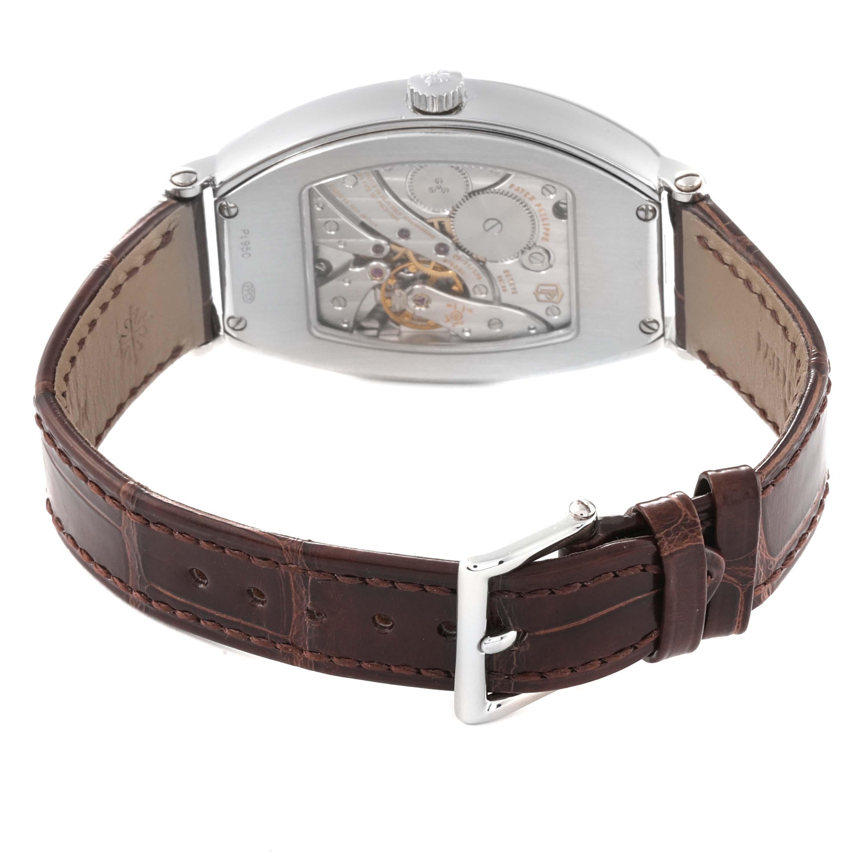 Men's Patek Philippe Gondolo Silver Dial Platinum Brown Strap Mens Watch 5098 For Sale