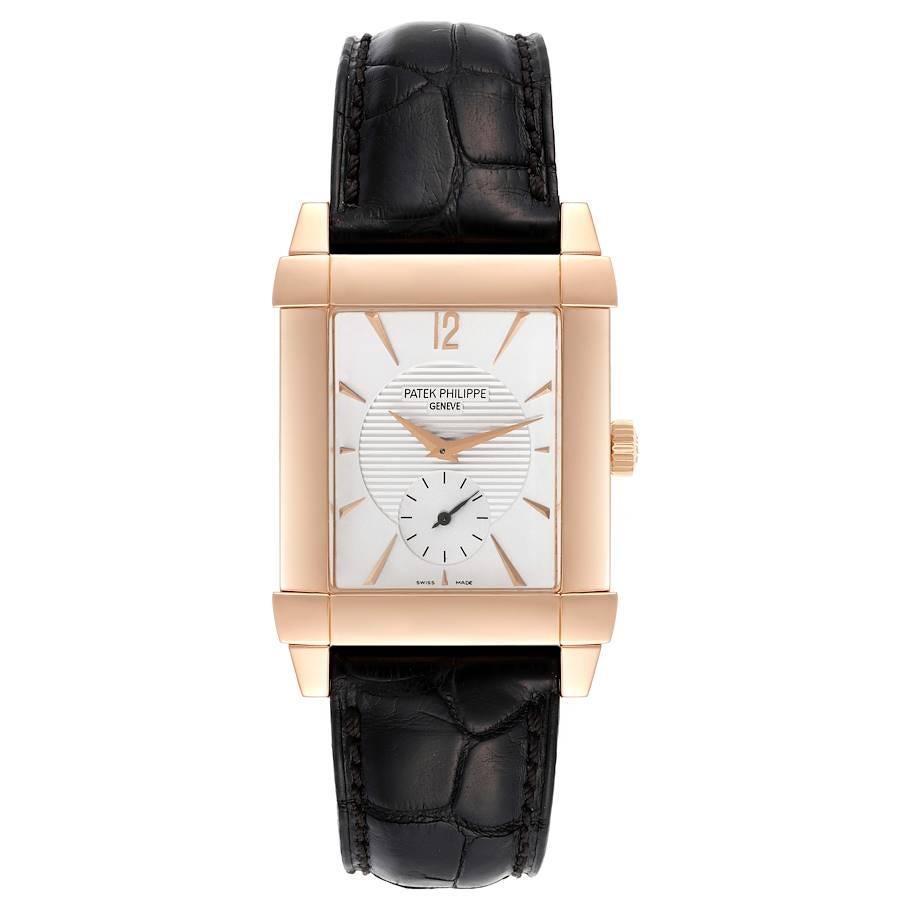 Patek Philippe Gondolo Small Seconds Rose Gold Silver Dial Mens Watch 5111. Manual winding movement. 18K rose gold rectangular case 47.5 mm x 35.5 mm. . Scratch resistant sapphire crystal. Silver dial with raised baton hour markers. Rose gold