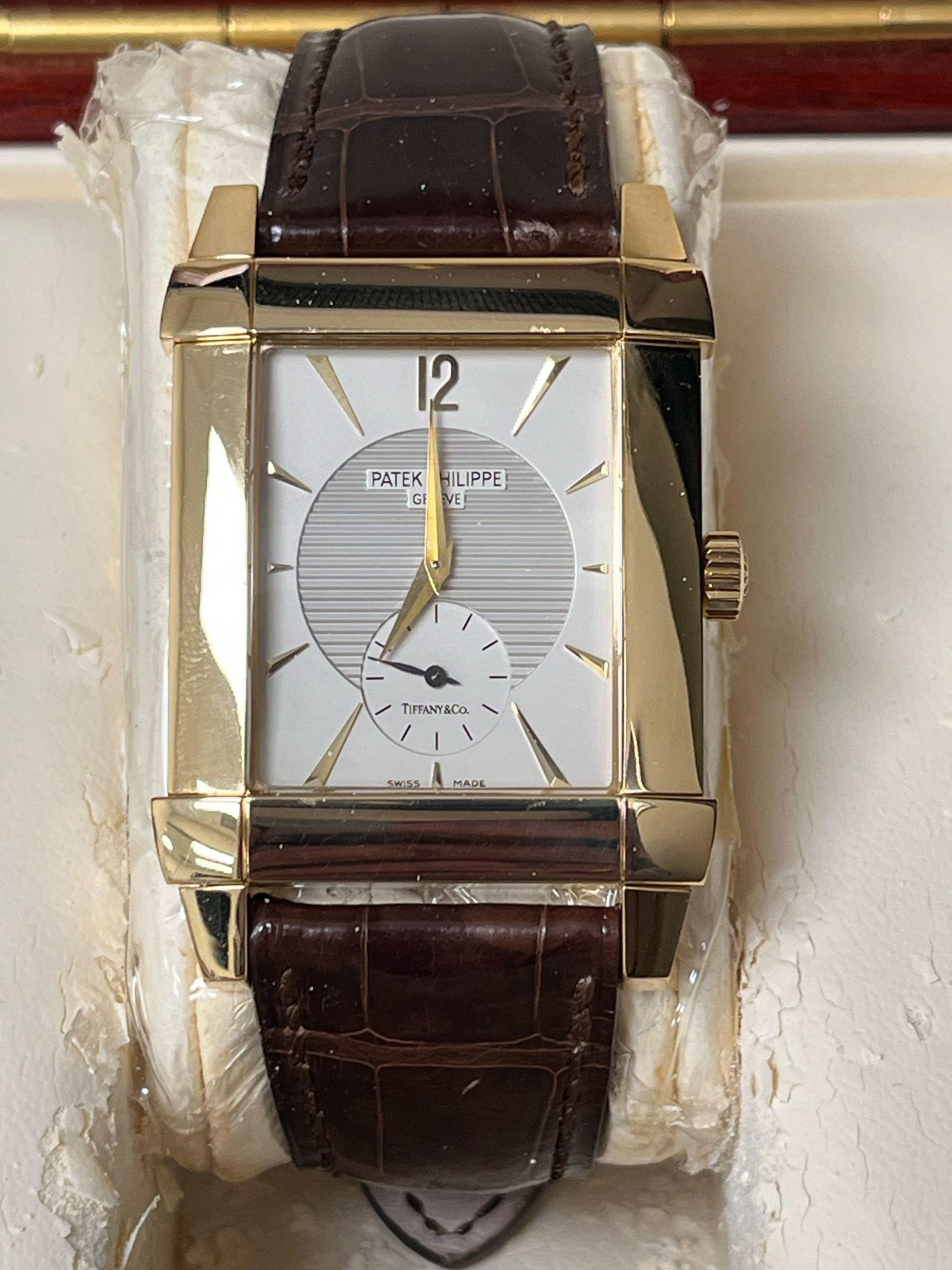 Modernist Patek Philippe Gondolo Tiffany Dial 18K Yellow Gold Leather Strap Watch 5111J
