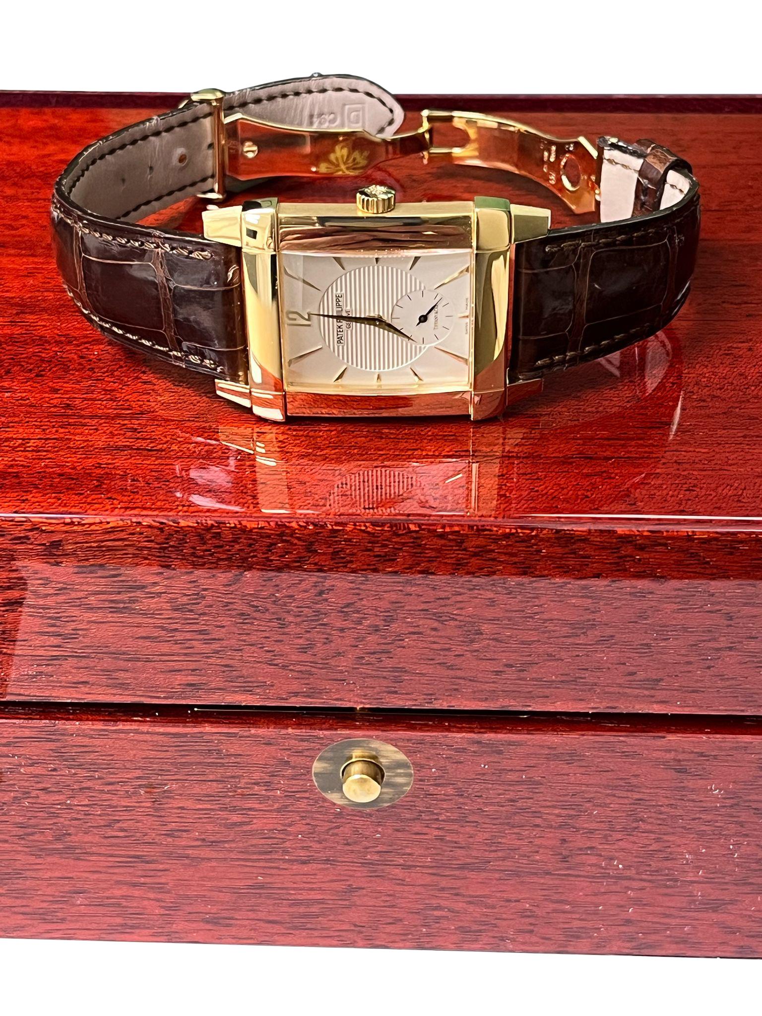 Men's Patek Philippe Gondolo Tiffany Dial 18K Yellow Gold Leather Strap Watch 5111J