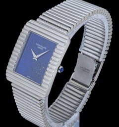 Patek Philippe Gondolo Vintage 18 Karat Gold Lapis Lazuli Dial Rare Ribbed Case