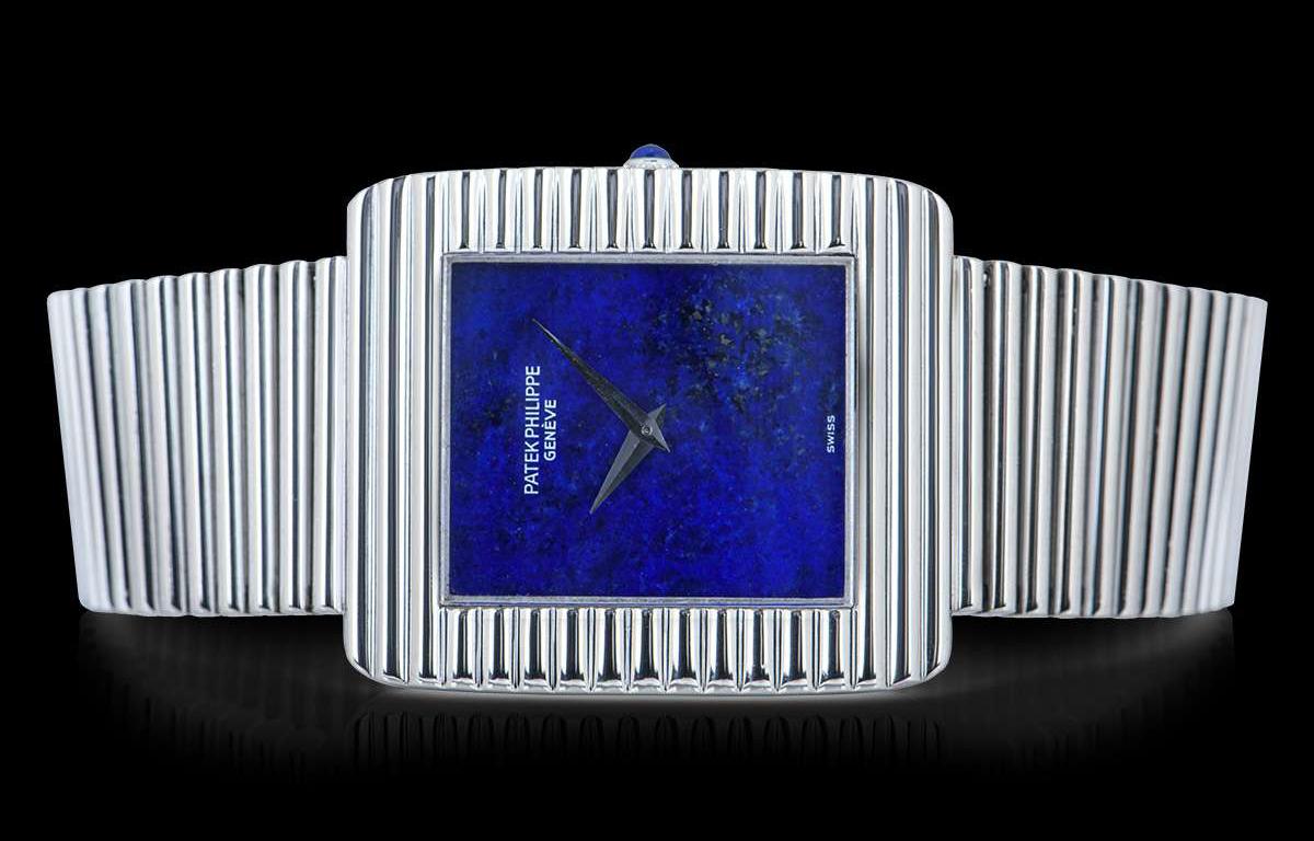 Mixed Cut Patek Philippe Gondolo Vintage 18 Karat Gold Lapis Lazuli Dial Rare Ribbed Case