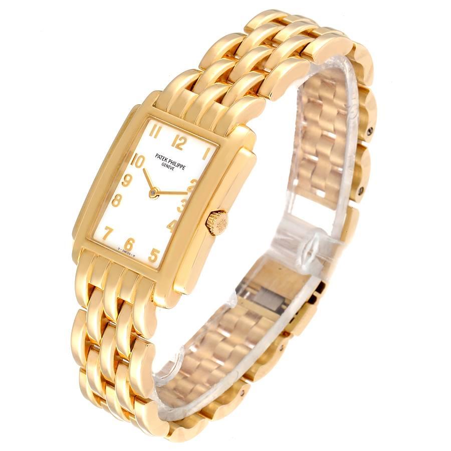 Damenuhr mit weißem Gondolo-Zifferblatt aus Gelbgold von Patek Philippe, 4824 Papiere im Angebot 1