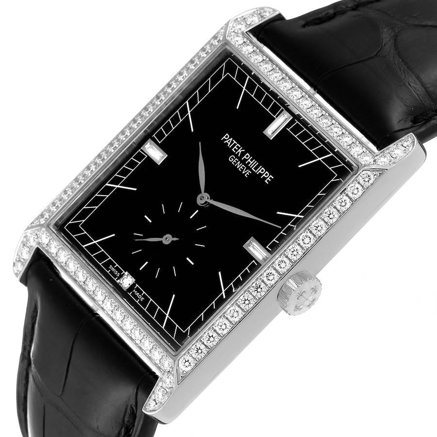 Patek Philippe Gondolo White Gold Black Dial Diamond Mens Watch 5112 In Excellent Condition For Sale In Atlanta, GA