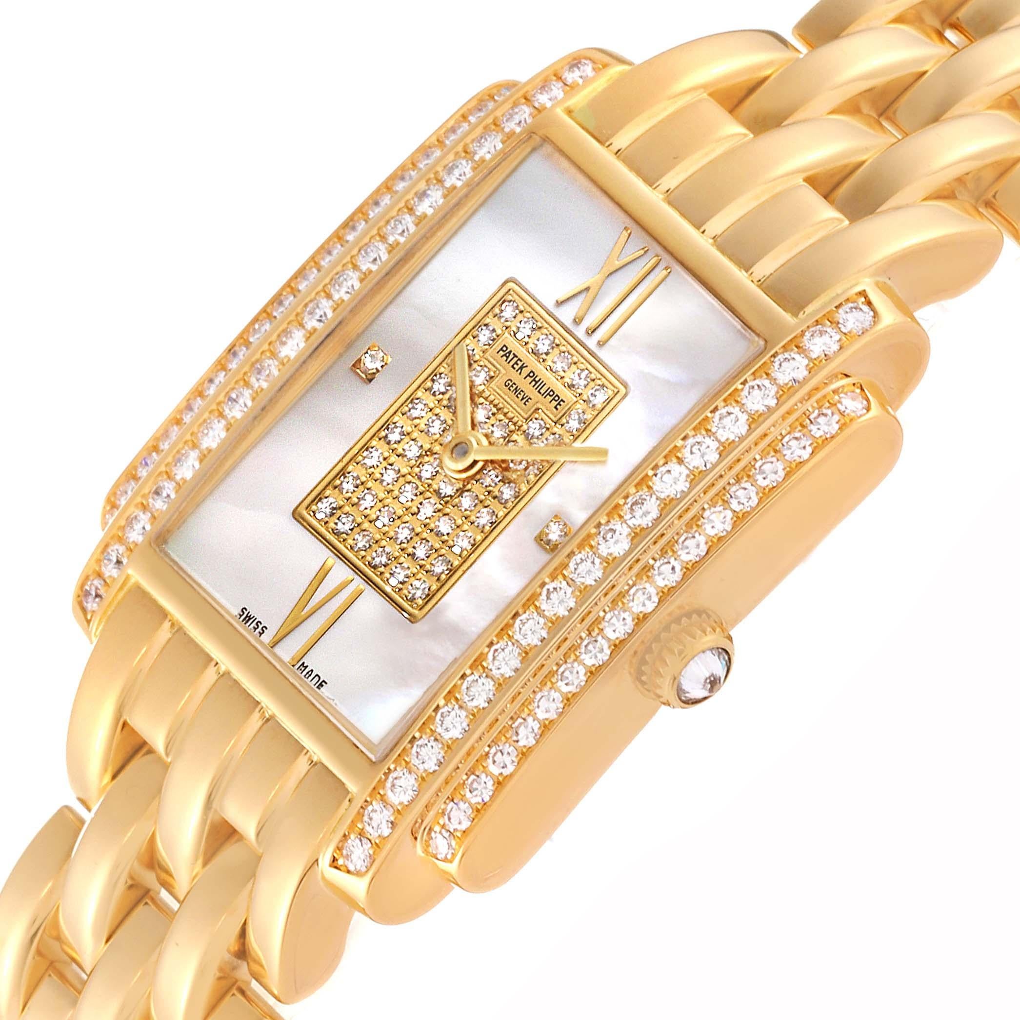 Patek Philippe Gondolo Yellow Gold Mother Of Pearl Diamond Dial Ladies Watch In Excellent Condition In Atlanta, GA