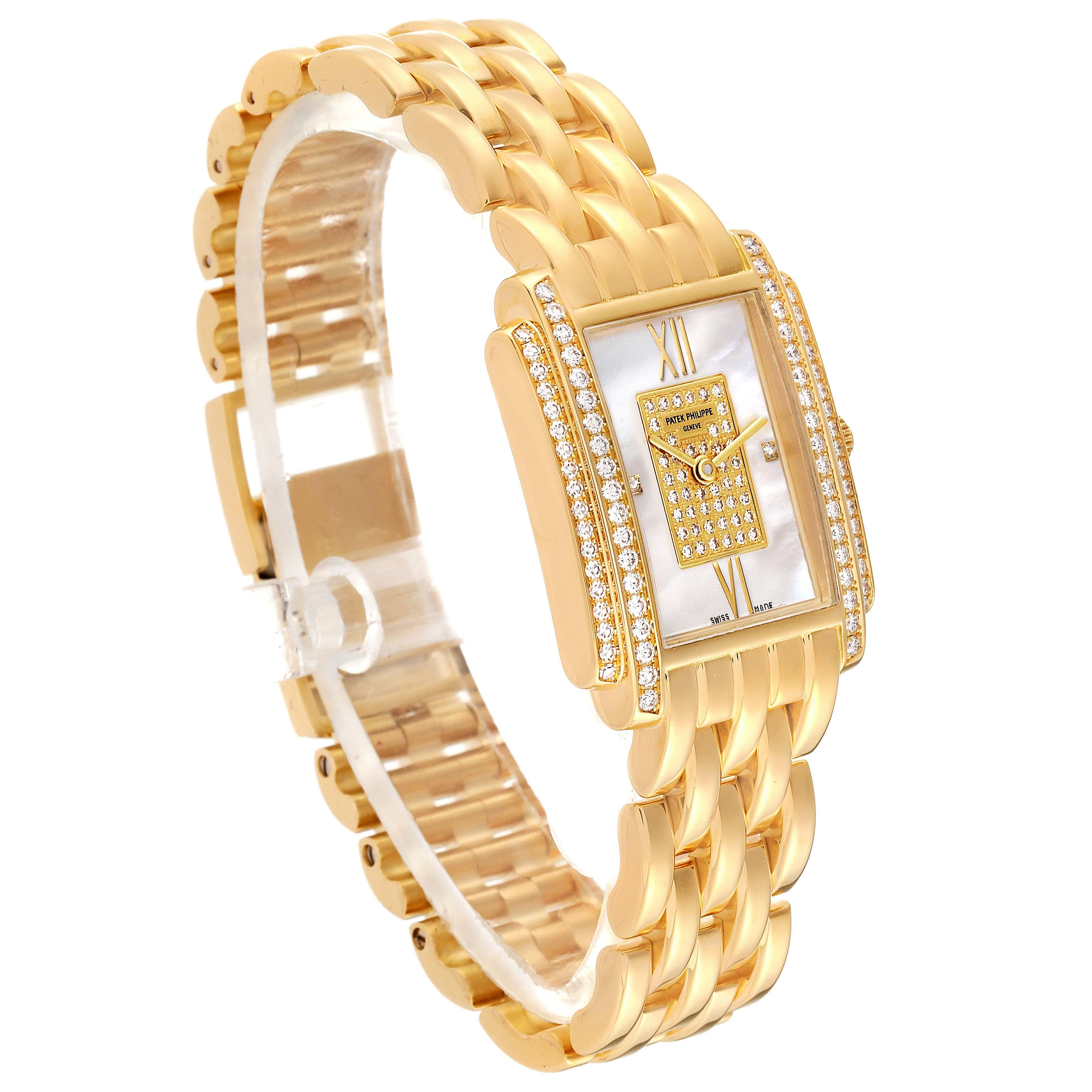 Patek Philippe Gondolo Yellow Gold Mother Of Pearl Diamond Dial Ladies Watch For Sale 3