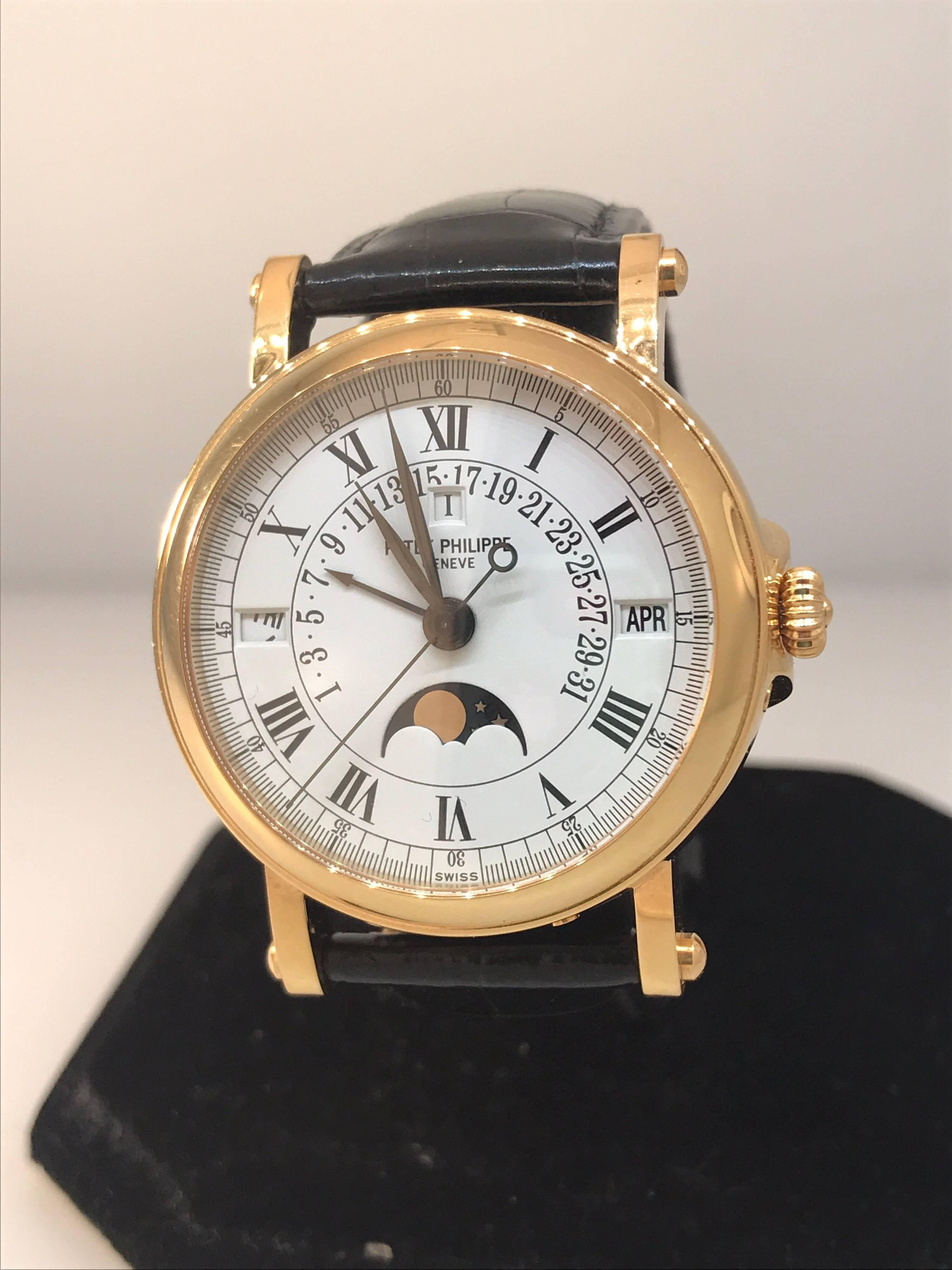 Patek Philippe Grand Complications Perpetual Calendar Men's Watch

Model Number: 5059R-001

100% Authentic

Pre-owned (Excellent Condition)

Comes with original Patek Philippe Warranty, Leather pouch and instruction manual (not the box)

18 Karat