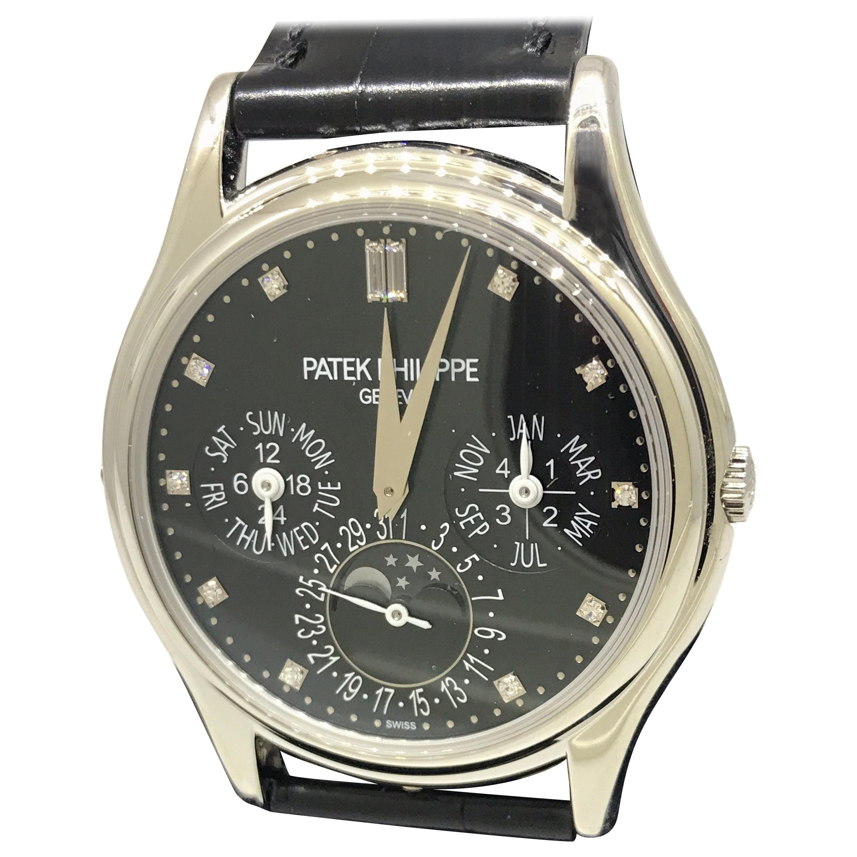 Patek Philippe Grand Complications Perpetual Black Diamond Dial Watch 5140P-013 For Sale