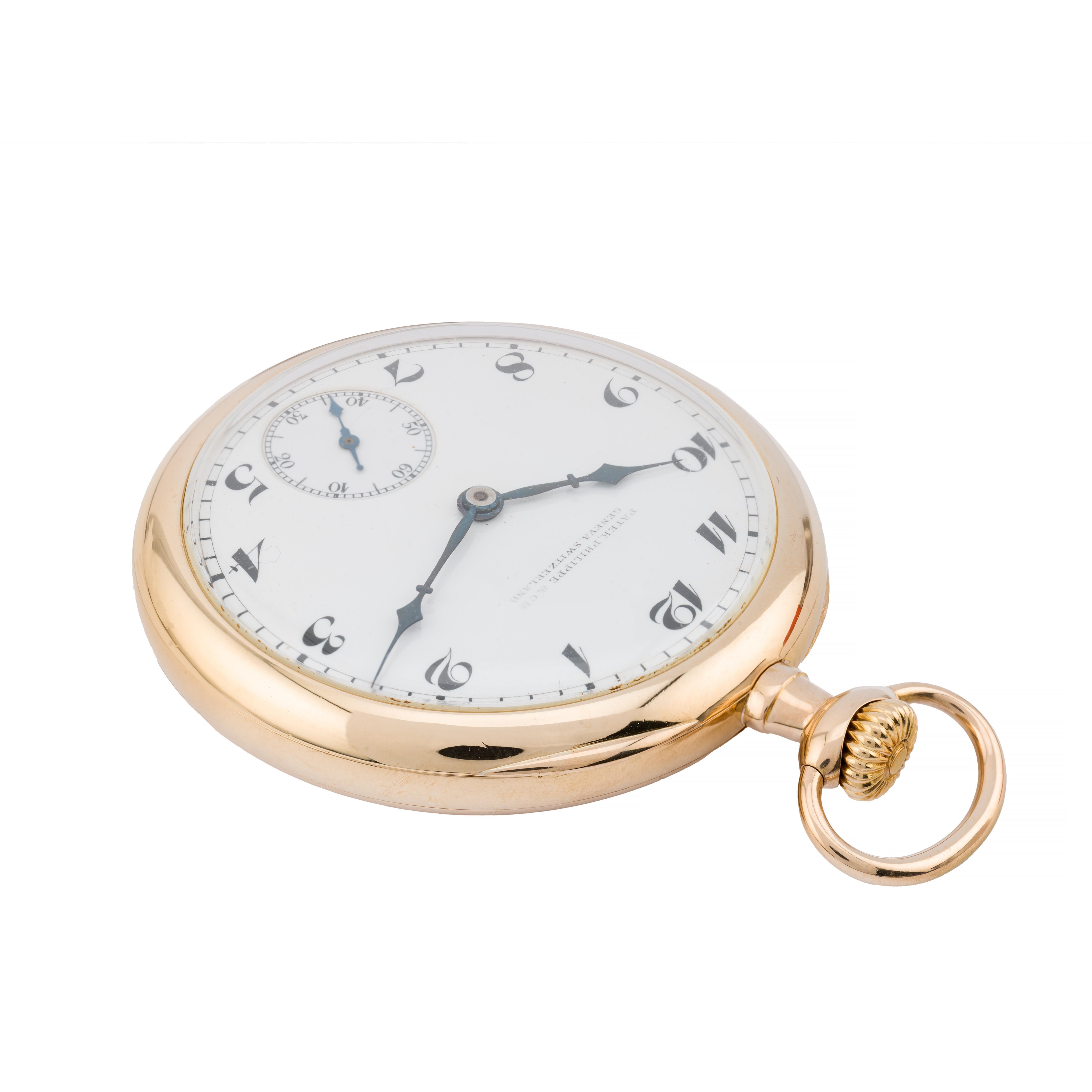Patek Philippe High Grade 20 Jewel 18 Karat Gold Mens Pocket Watch In Excellent Condition In Boston, MA