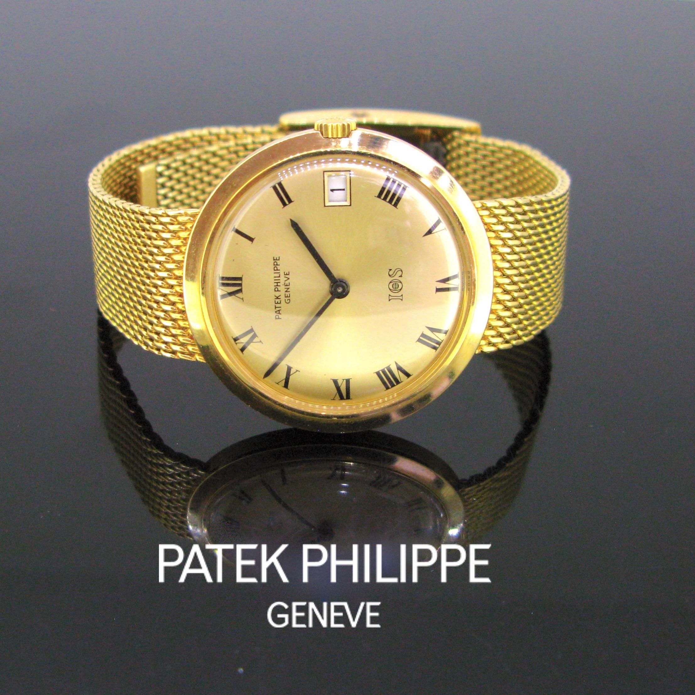 Weight:	84.5gr


Metal:	18kt yellow Gold


Signature:	Patek Philippe
•	Model: 	Million Dollar Associate IOS


Movement:	Automatic


Condition:	Very Good


Comments: 	This Patek Philippe watch is fully made in 18kt yellow gold. It inscribed Million