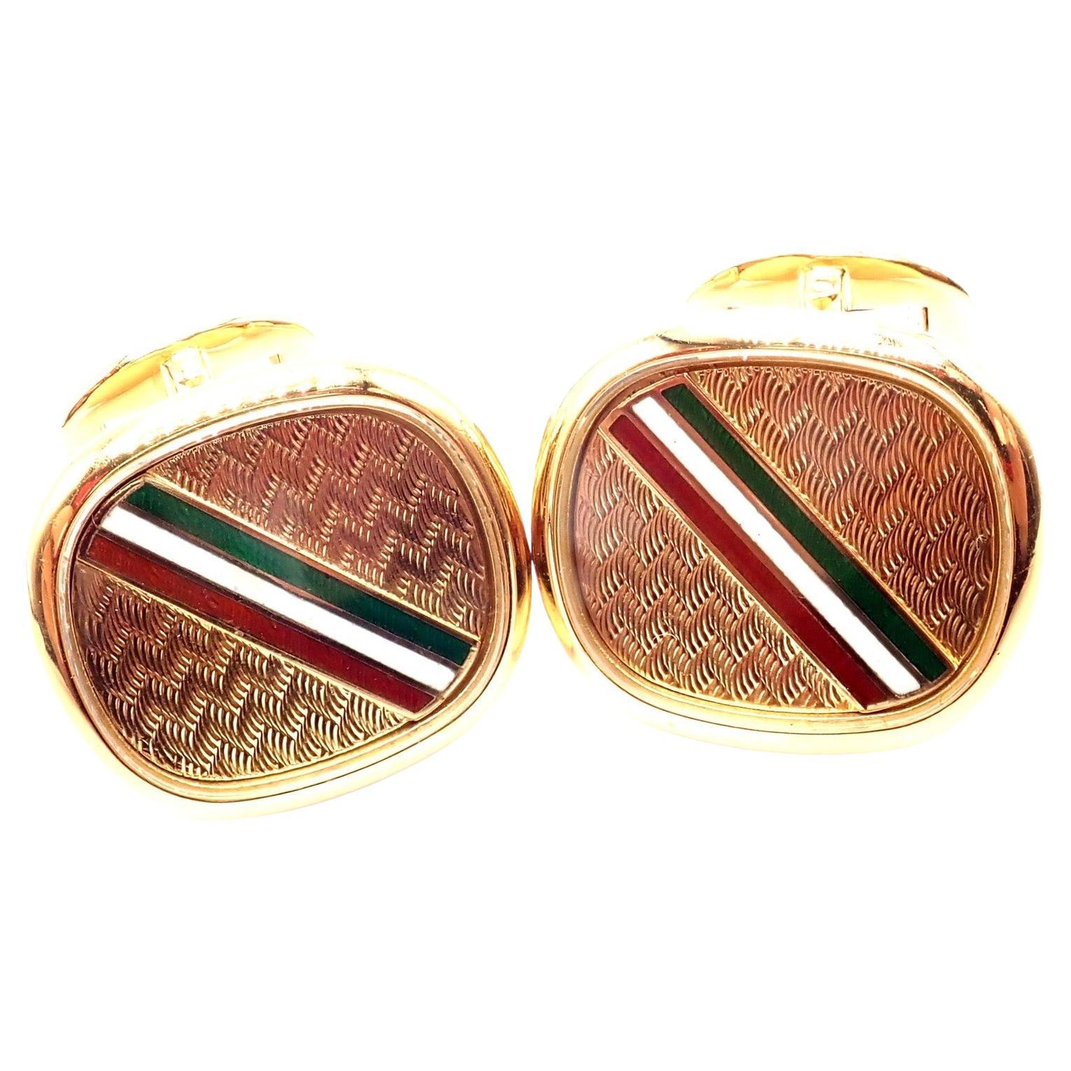 Patek Philippe Italian Flag Colors Enamel Large Cufflinks