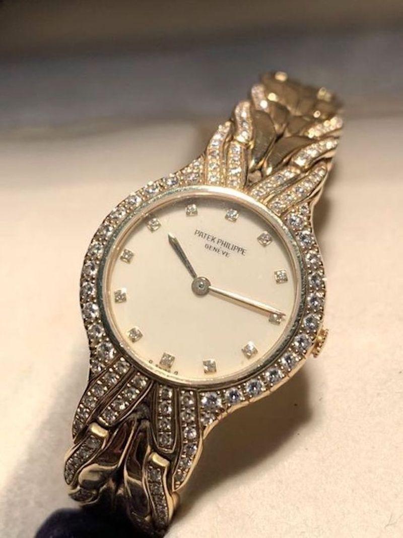 Modern Patek Philippe La Flamme 18 Karat Yellow Gold Diamond Ladies Watch 4816 For Sale