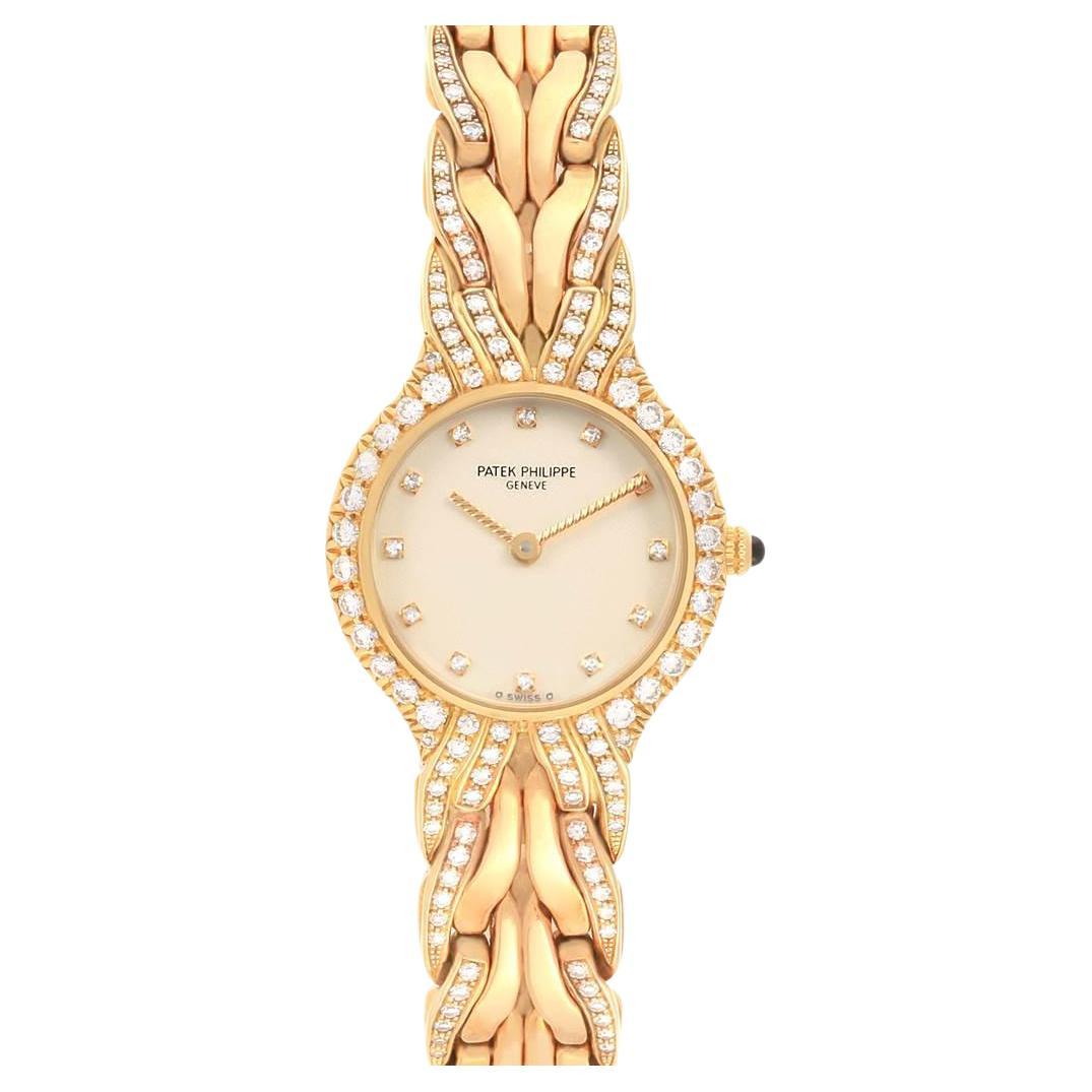 Patek Philippe La Flamme 18 Karat Yellow Gold Diamond Ladies Watch 4816 For Sale