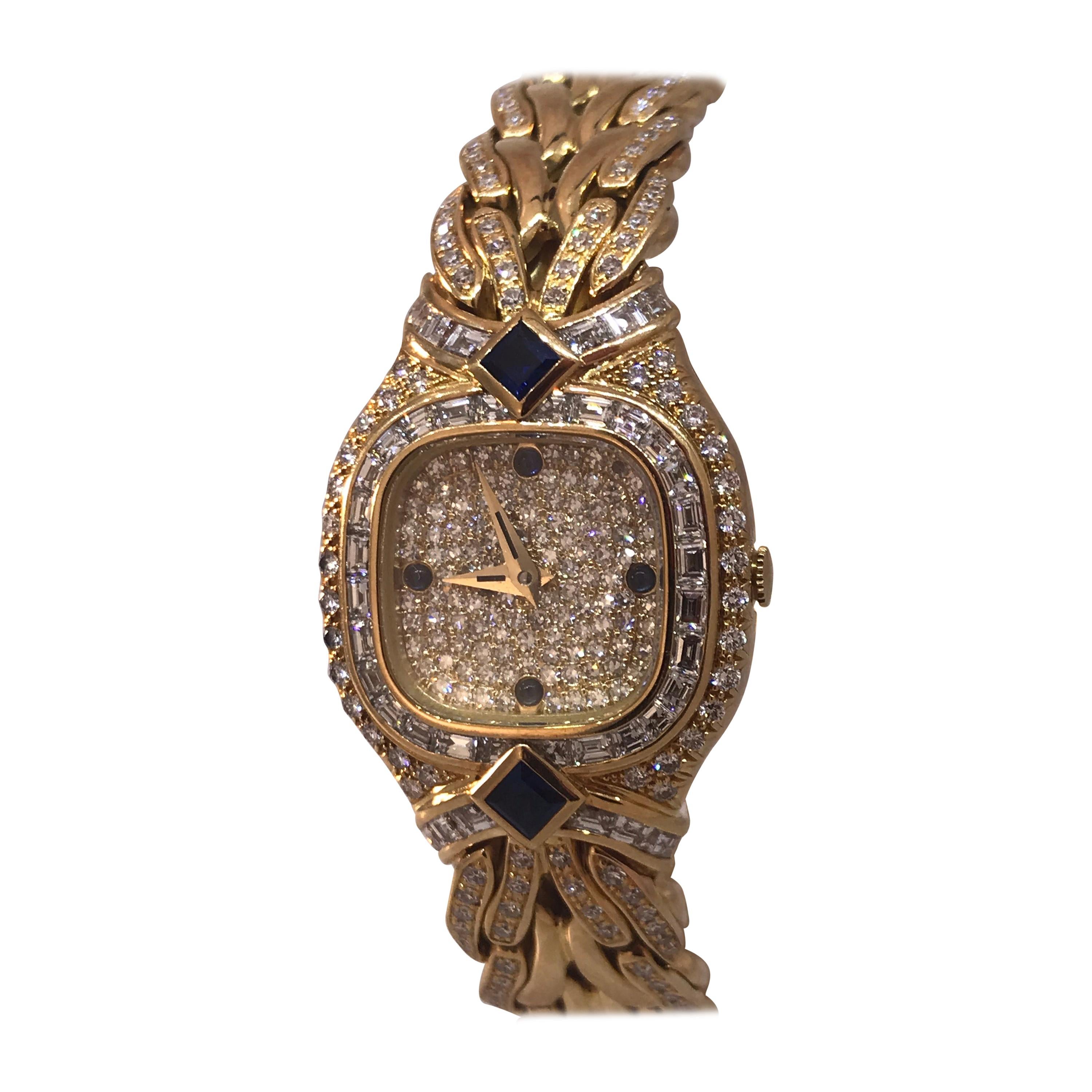 Patek Philippe La Flamme Yellow Gold Pave Diamond and Sapphire Ladies Watch 4808 For Sale