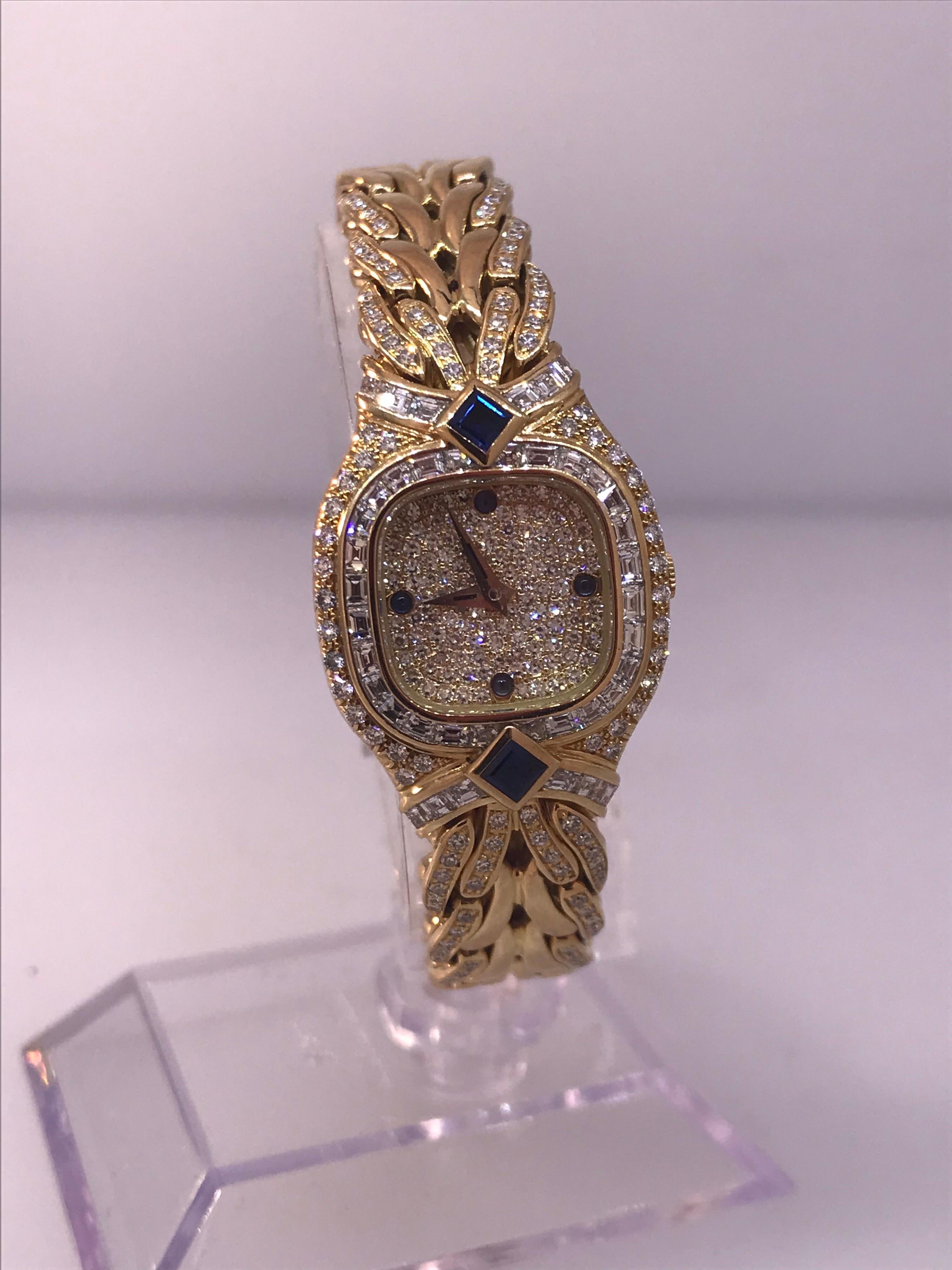 Women's Patek Philippe La Flamme Yellow Gold Pave Diamond and Sapphire Ladies Watch 4808 For Sale