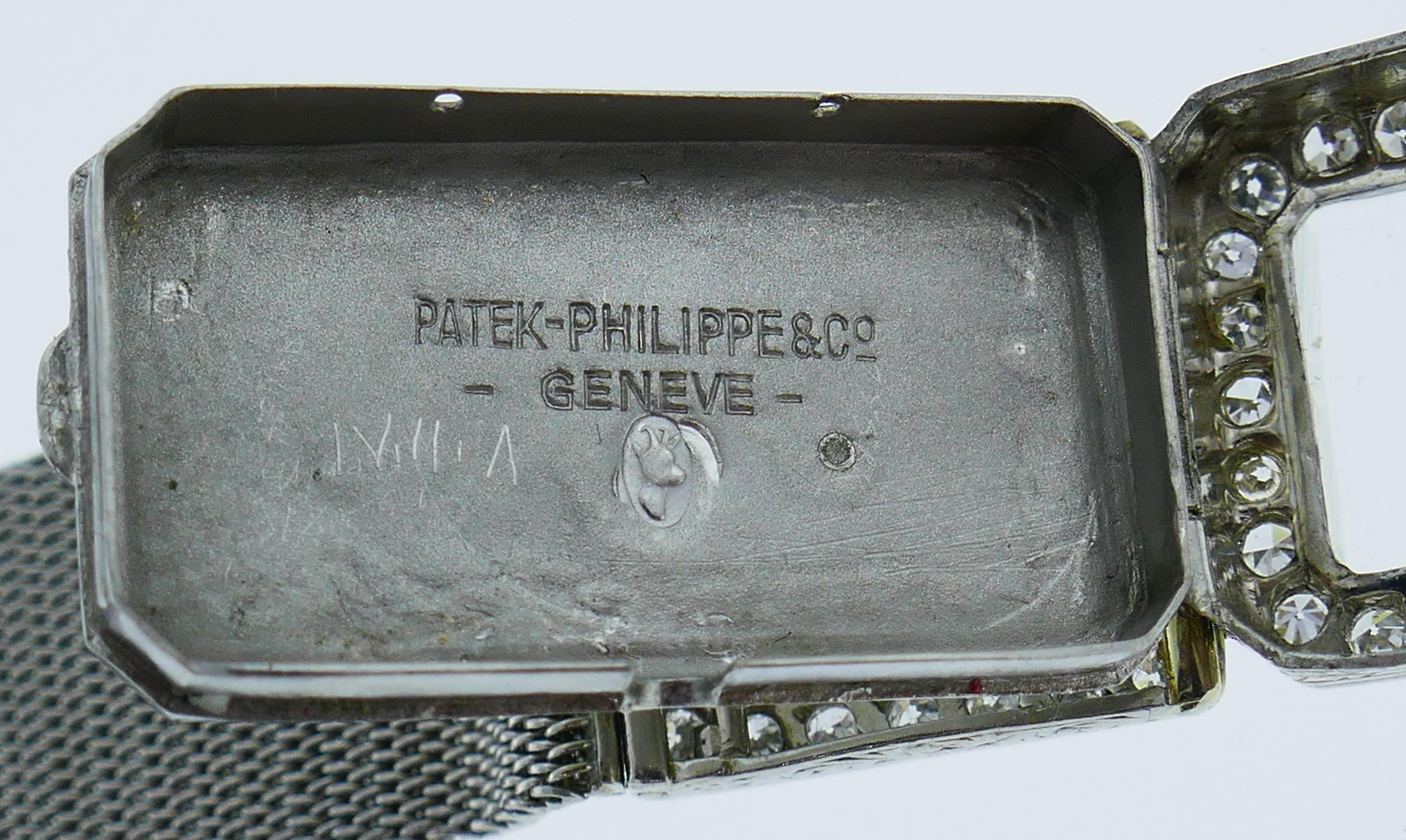 Patek Philippe Ladies Art Deco Platinum Diamond Manual Wind Wristwatch 5