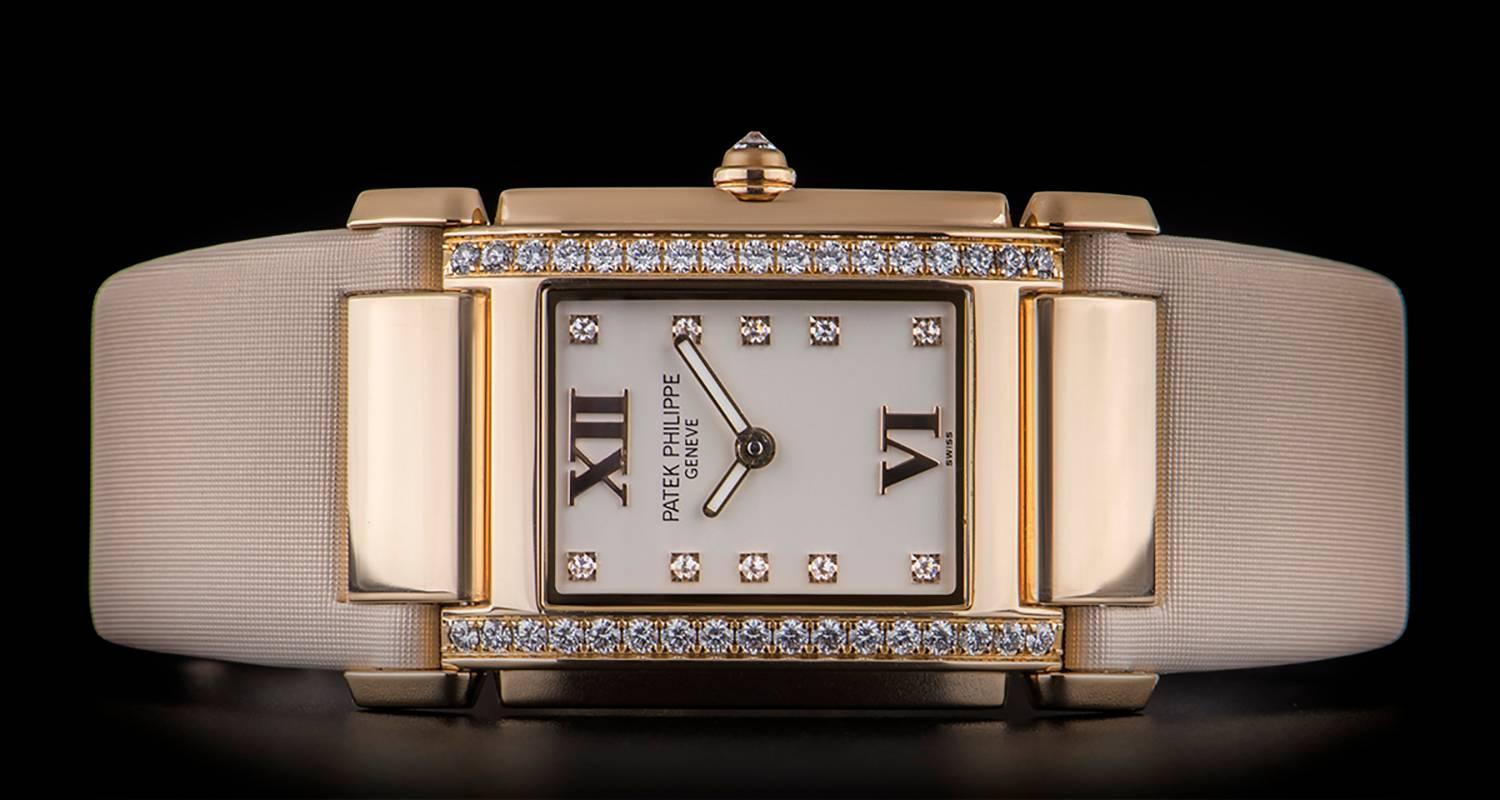 Women's Patek Philippe Ladies Rose Gold Diamond White Dial Twenty-4 Quartz Wristwatch
