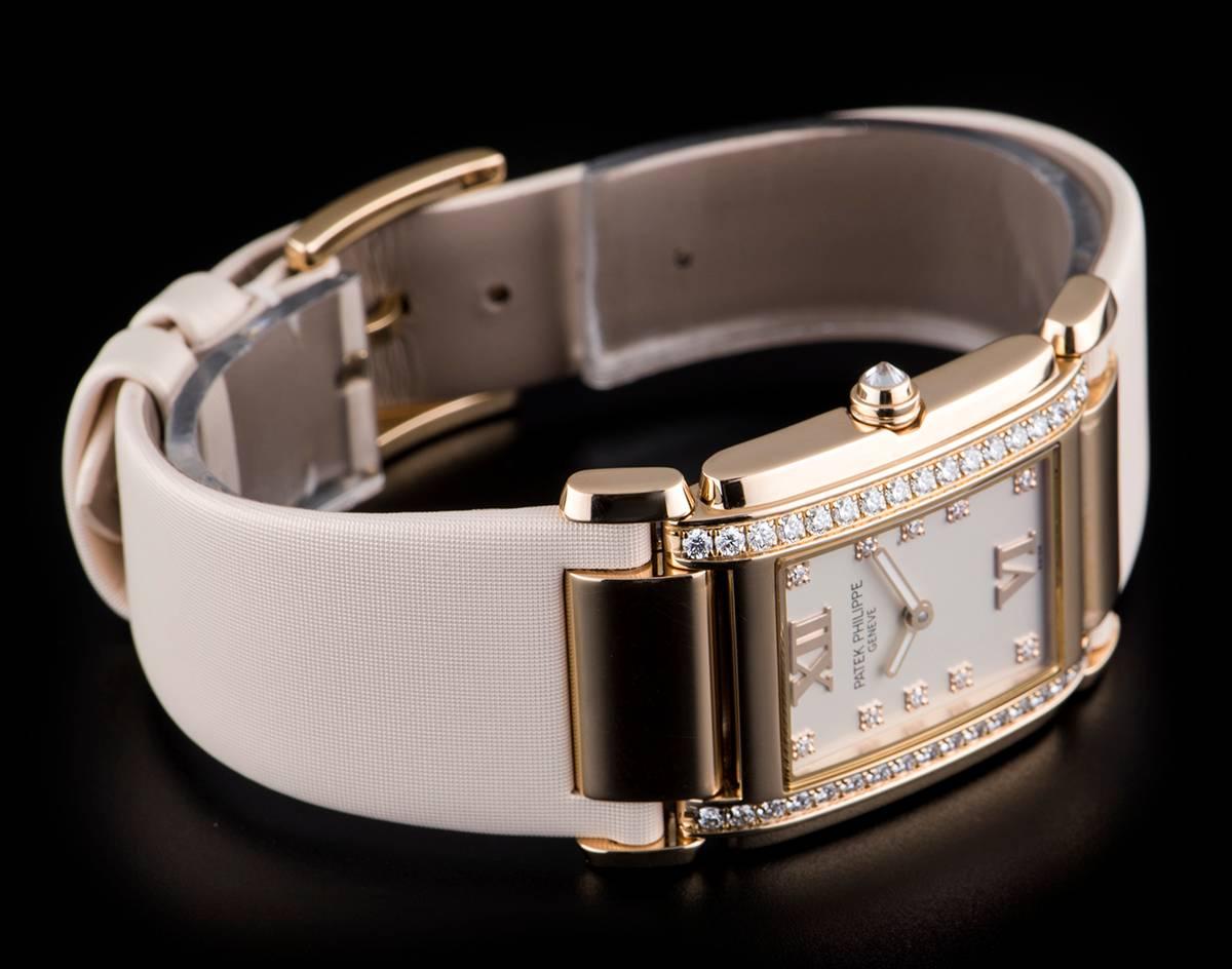 Patek Philippe Ladies Rose Gold Diamond White Dial Twenty-4 Quartz Wristwatch 1