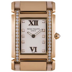 Patek Philippe Ladies Rose Gold Diamond White Dial Twenty-4 Quartz Wristwatch