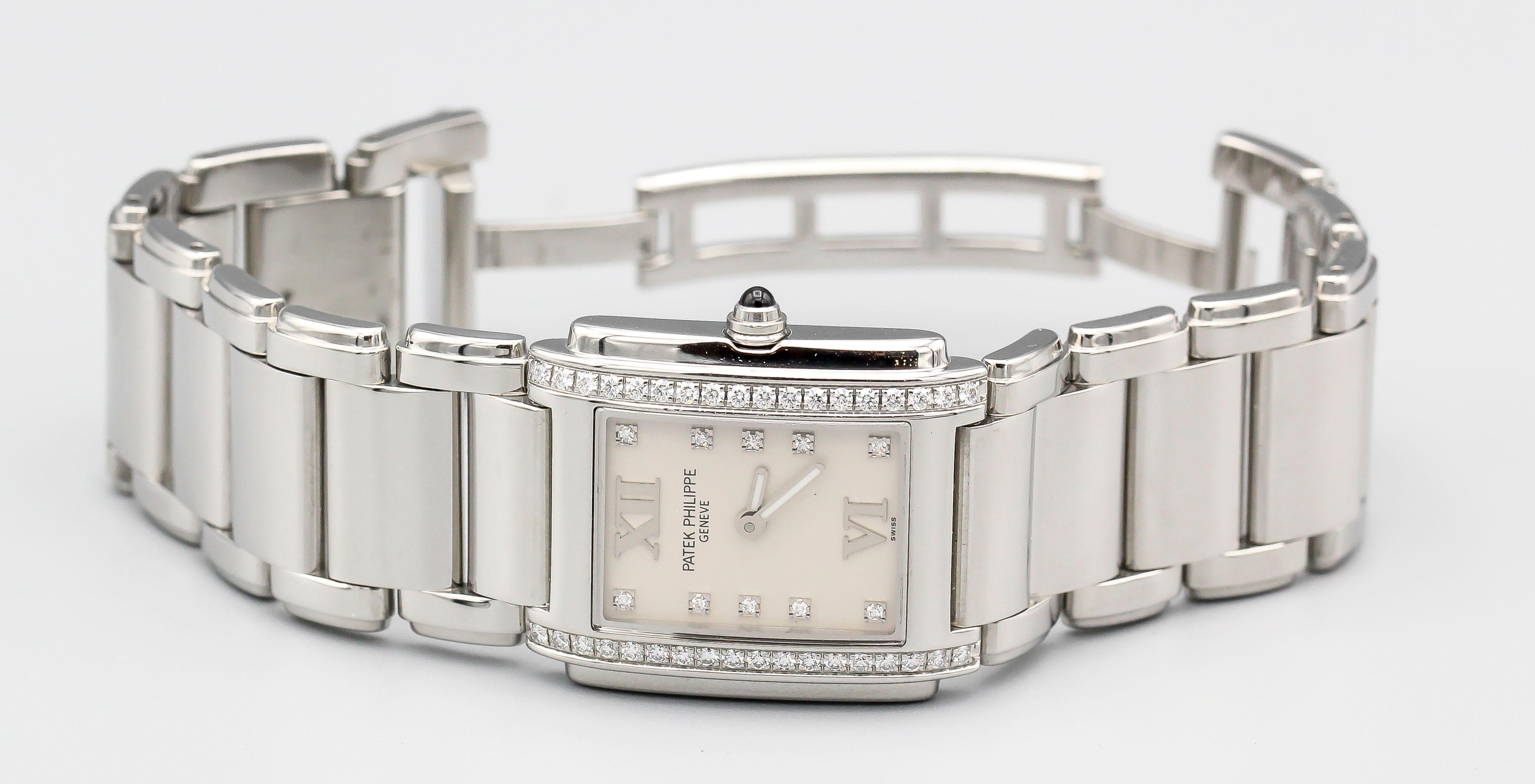 Patek Philippe Ladies Twenty-4 Watch Stainless Steel White Dial Ref. 4910 In Good Condition In New York, NY