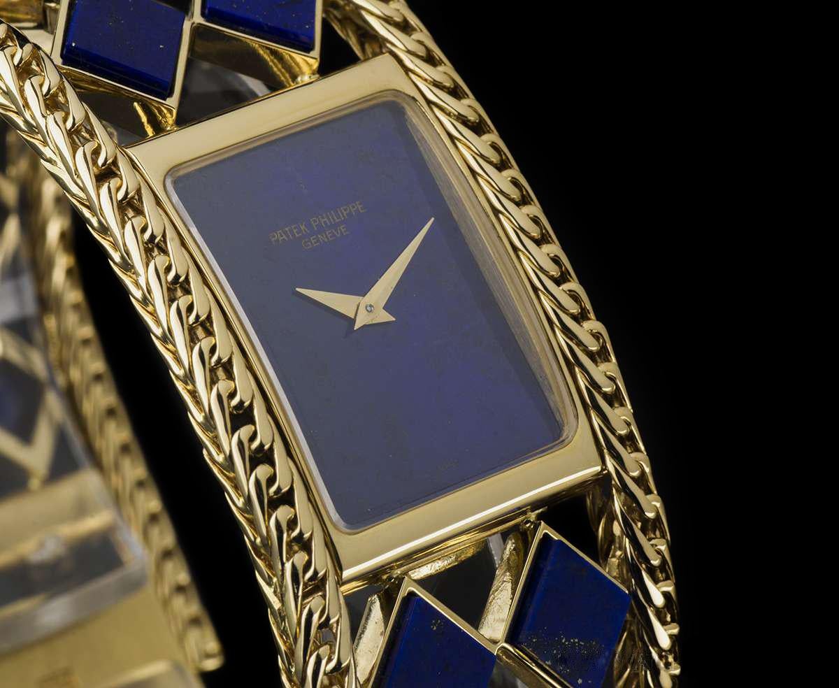 Patek Philippe Ladies Yellow Gold Lapis Lazuli Manual Wristwatch Ref 4241 In Excellent Condition In London, GB