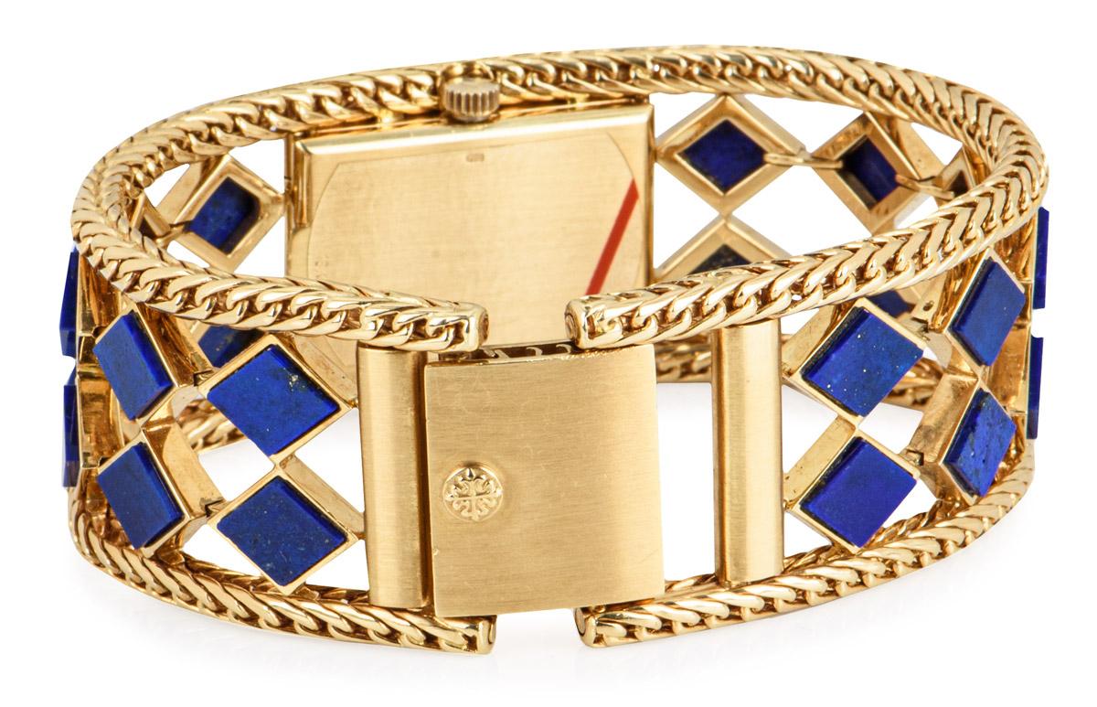 Square Cut Patek Philippe Ladies Yellow Gold Lapis Lazuli Manual Wristwatch Ref 4241