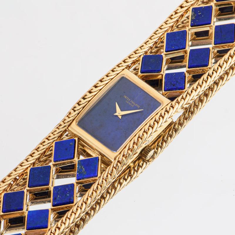 Patek Philippe Ladies Yellow Gold Lapis Lazuli Manual Wristwatch Ref 4241 In Excellent Condition In London, GB