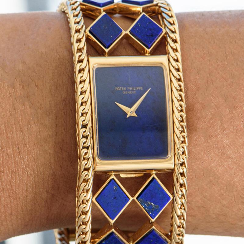 Women's Patek Philippe Ladies Yellow Gold Lapis Lazuli Manual Wristwatch Ref 4241