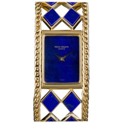 Vintage Patek Philippe Ladies Yellow Gold Lapis Lazuli Manual Wristwatch Ref 4241