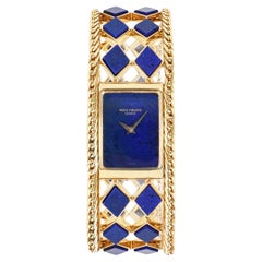Vintage Patek Philippe Ladies Yellow Gold Lapis Lazuli Manual Wristwatch Ref 4241