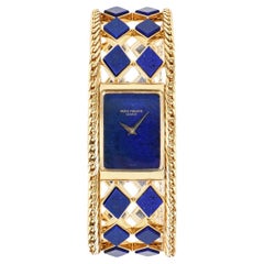 Retro Patek Philippe Ladies Yellow Gold Lapis Lazuli Manual Wristwatch Ref 4241